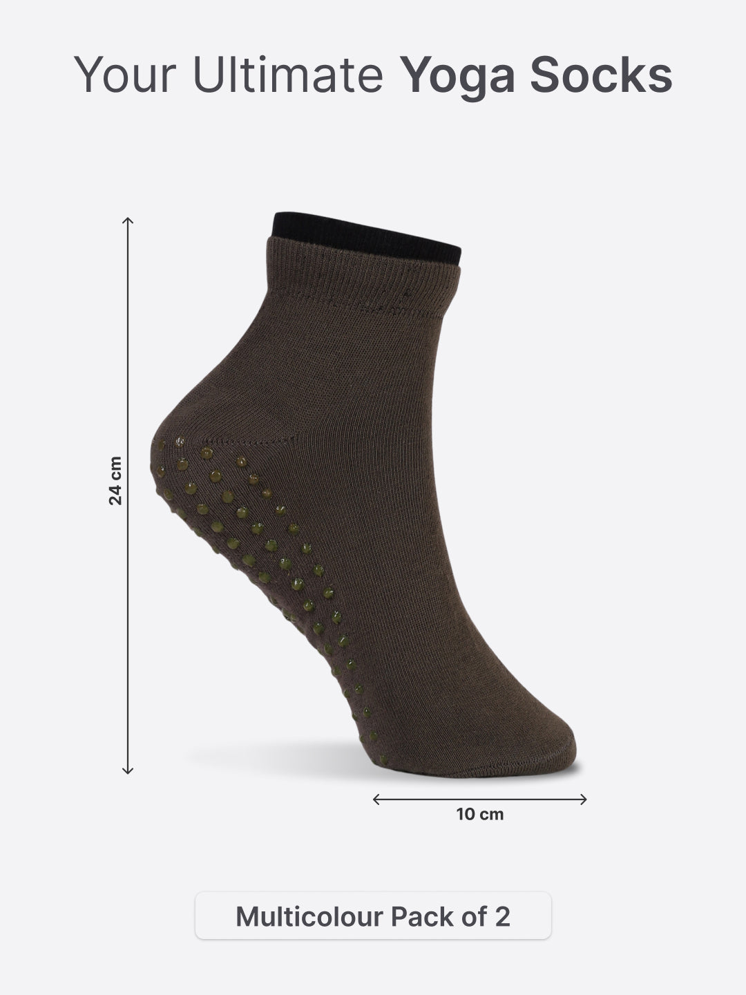 Yoga Anti-skid Ankle Length Pack of 2 Powder Blue & Olive Unisex Cotton Socks