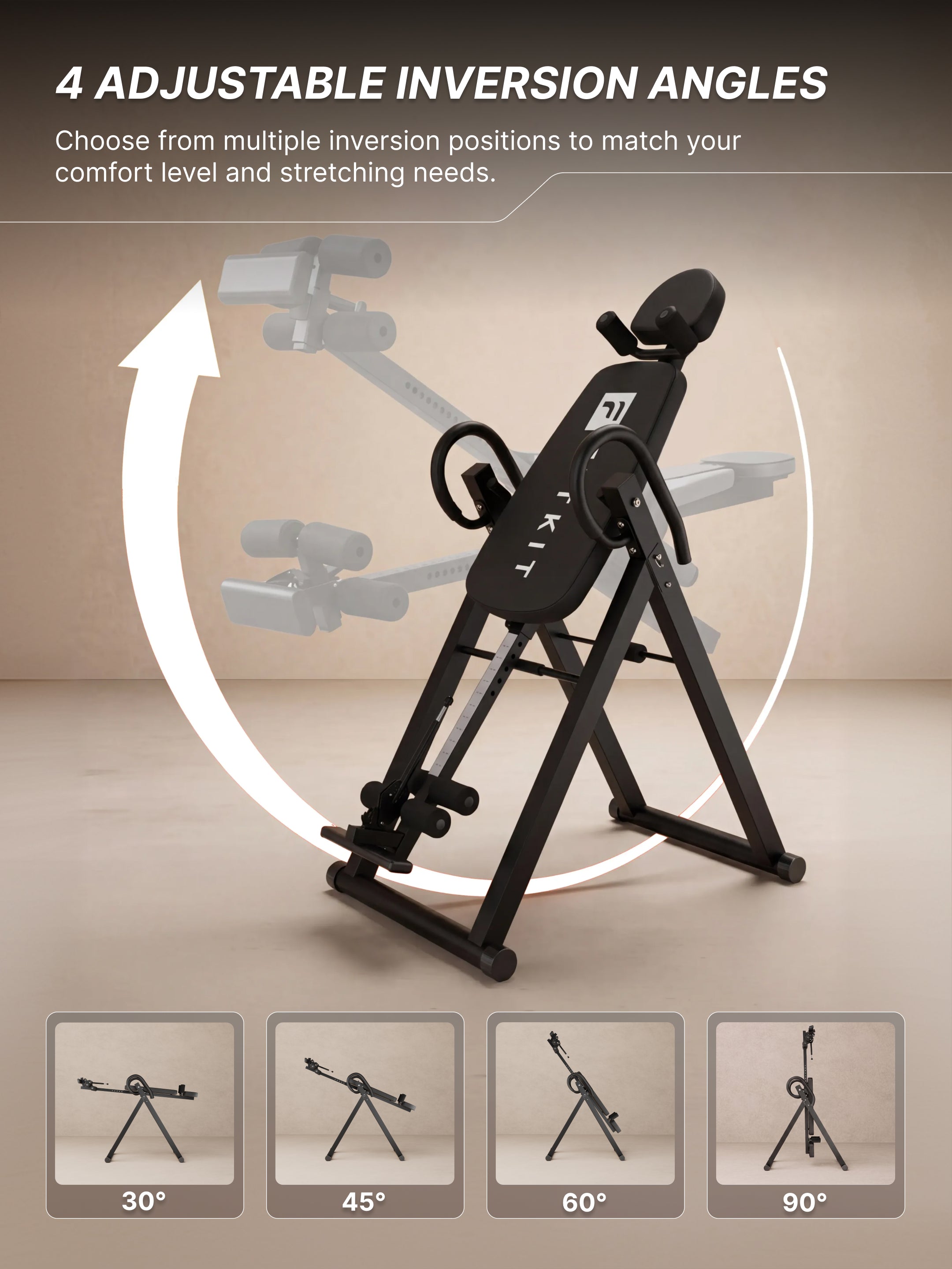 Fitkit by cult Inversion Table | 4 Inversion Positions | 120 Kg Weight Support | Adjustable Height | Safety Belt & Ankle Locking System | Back Stretching & Spine Decompression Equipment | Foldable Compact Home Fitness Tool