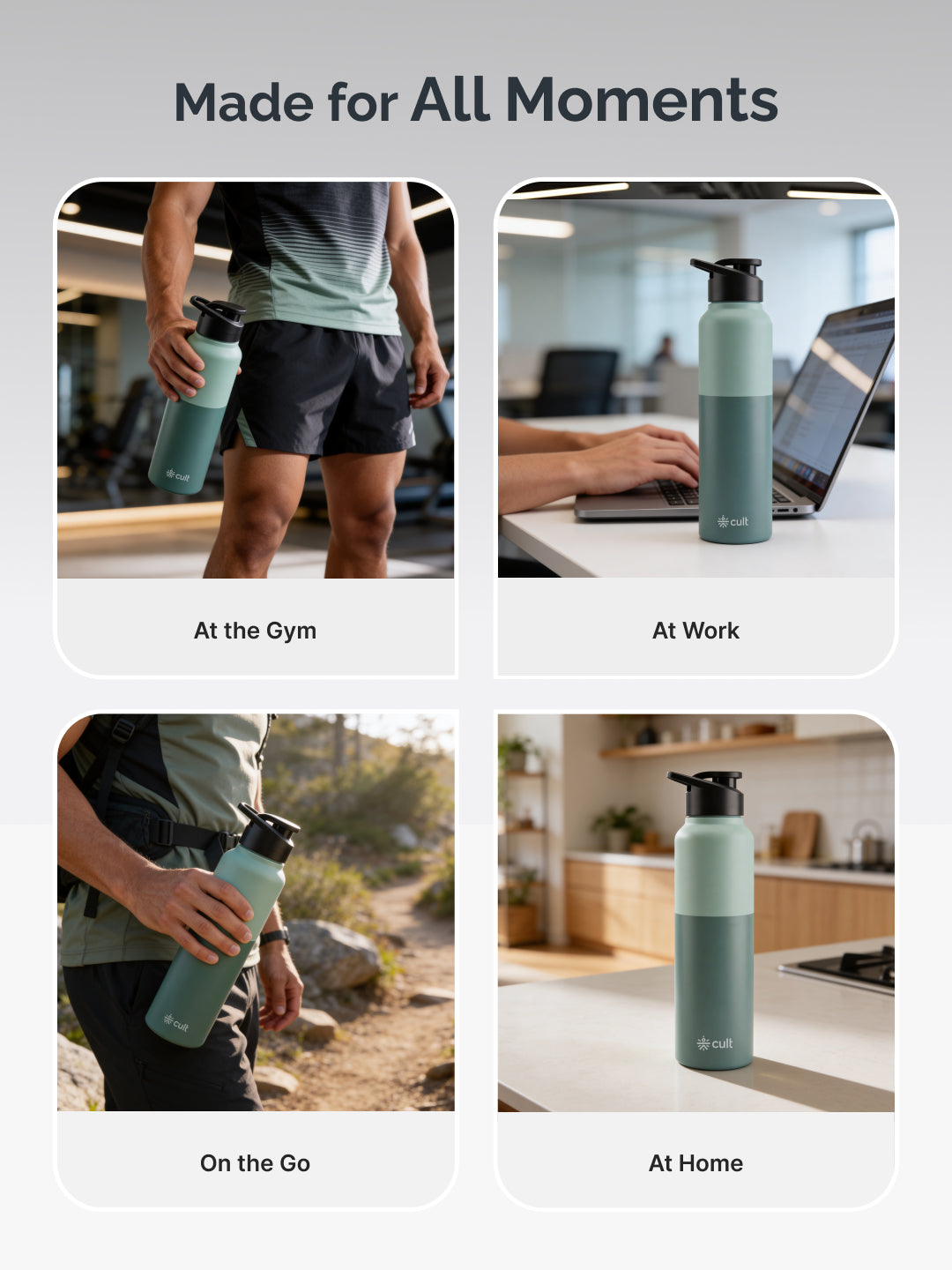 cult Steel Bottle 1Ltr With Sports Cap Dual Green