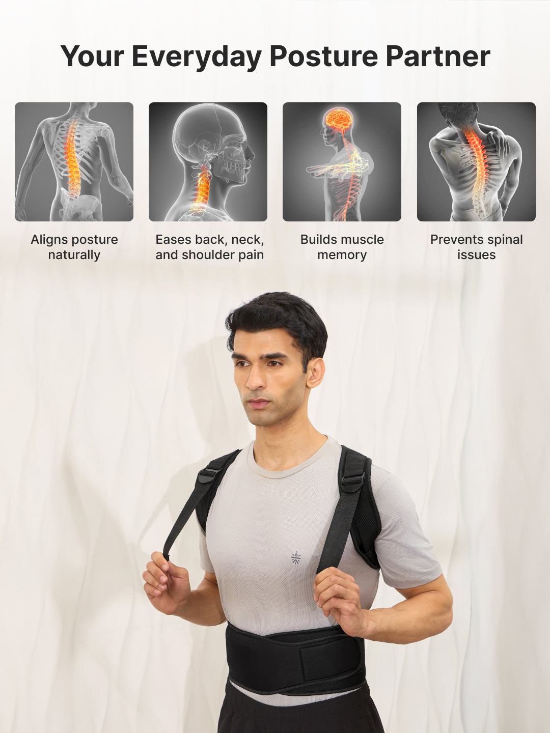 CULT Align Flex Posture Corrector Black Neoprene Back Support Belt for Men & Women Adjustable Spine & Shoulder Brace Breathable, All-Day Comfort Upper Back, Neck & Shoulder Alignment Support