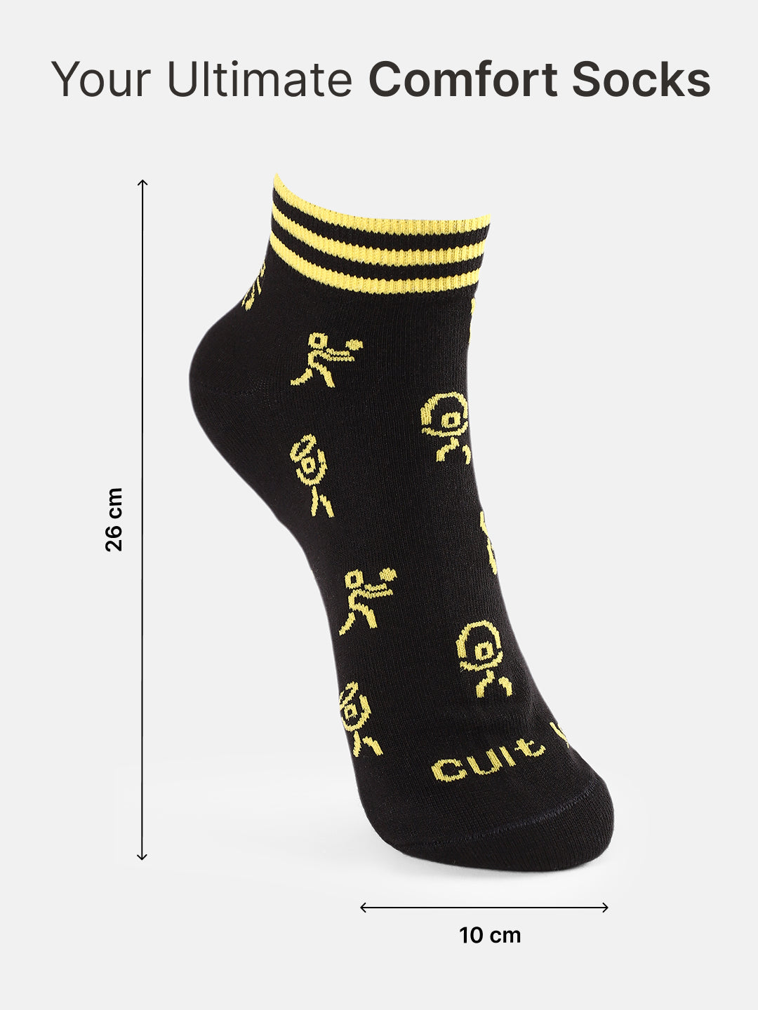 Casual Ankle Length Pack of 3 Black Patterned Men's Cotton Socks