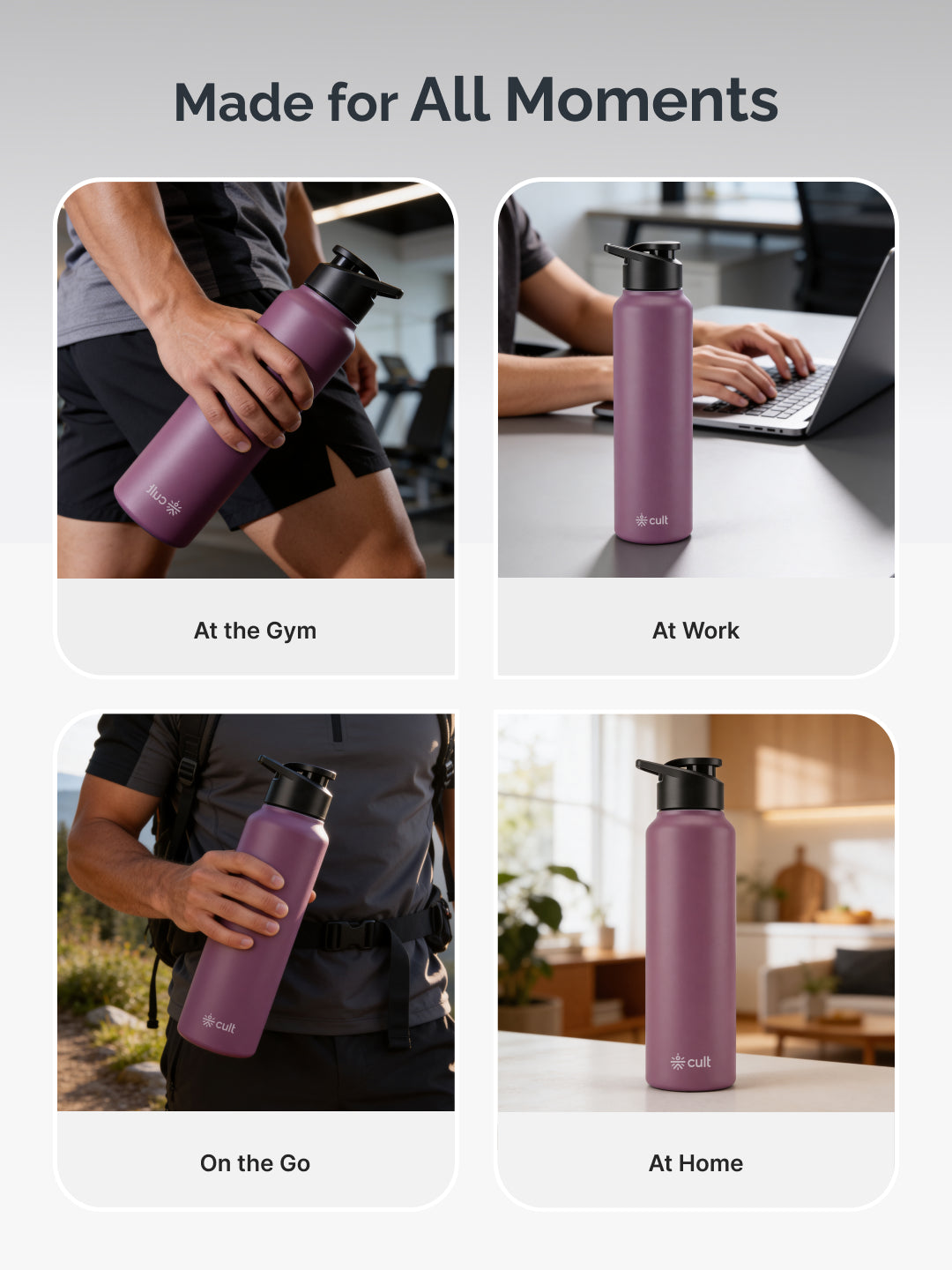 cult Steel Bottle 1Ltr With Sports Cap Purple