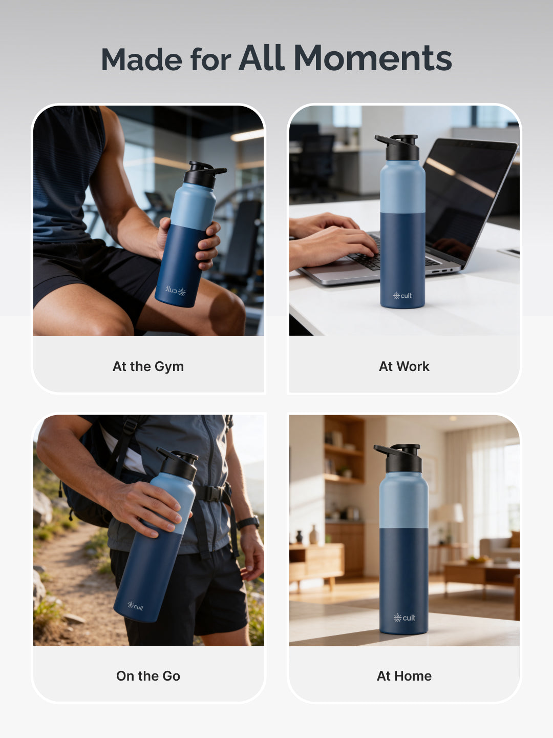 cult Steel Bottle 1Ltr With Sports Cap Dual Blue