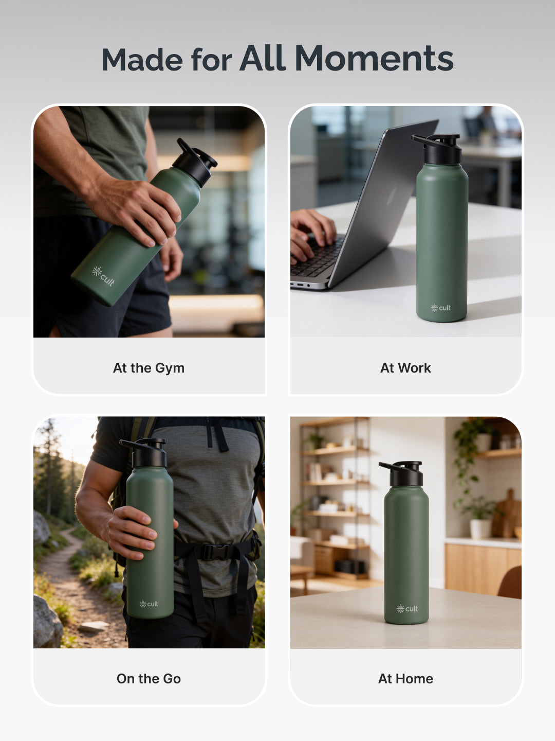 cult Steel Bottle 1Ltr With Sports Cap Green