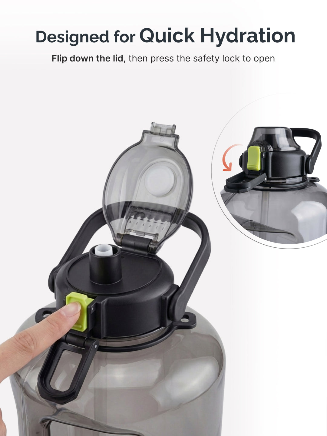 Cult 3L Hulk Gallon Water Bottle with Straw & Strap BPA-Free Leakproof Gym Bottle 3000ml Large Capacity Hydration Bottle (Black)