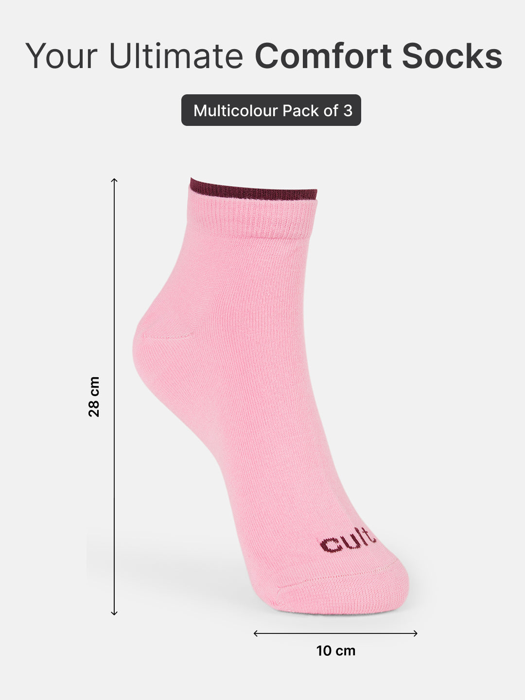 Casual Ankle Length Solid Pack of 3 Smoky Blush,Lime & Pink Socks Women