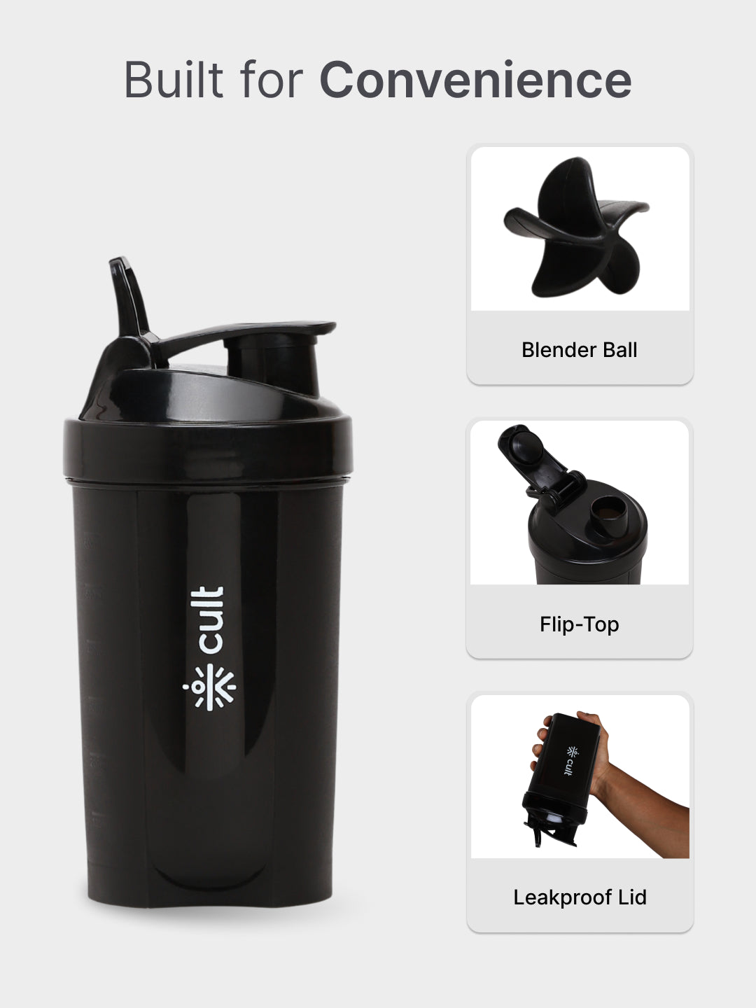 Compact 12L Gym Bag with Shoulder Strap & 600ml Shaker Bottle with Mixer Ball – Black