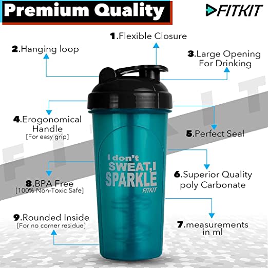 Fitkit FKSB14 Classic 700 ml Shaker (Pack of 1, Green)