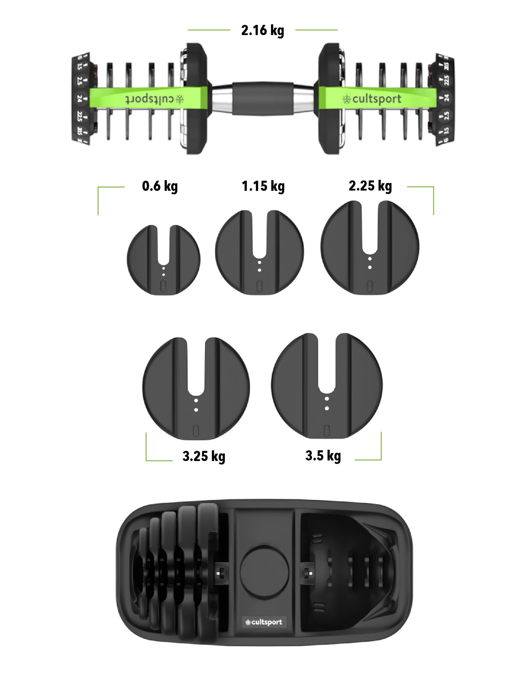 Cult 24x2 kg Compact Adjustable Dumbbells (2.5kg to 24kg), Easy Weight Change: 15-in-1 (Pair of 2-24Kg adjustable Dumbbells) (6 Months extended Warranty only on Cultstore.com)