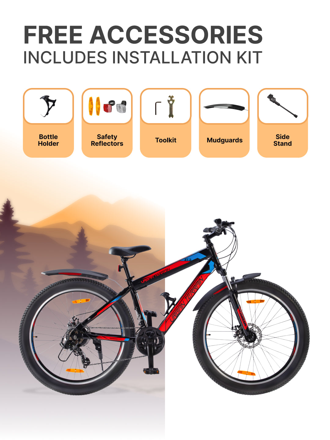 UT2000 Mountain Bike Steel 21 Speed Cycle Shimano Gear 27.5 inch Tyre, Red With Front Suspension, Double Wall Rim and Dual Disc Brakes Ideal For 5.2 ft to 6 ft