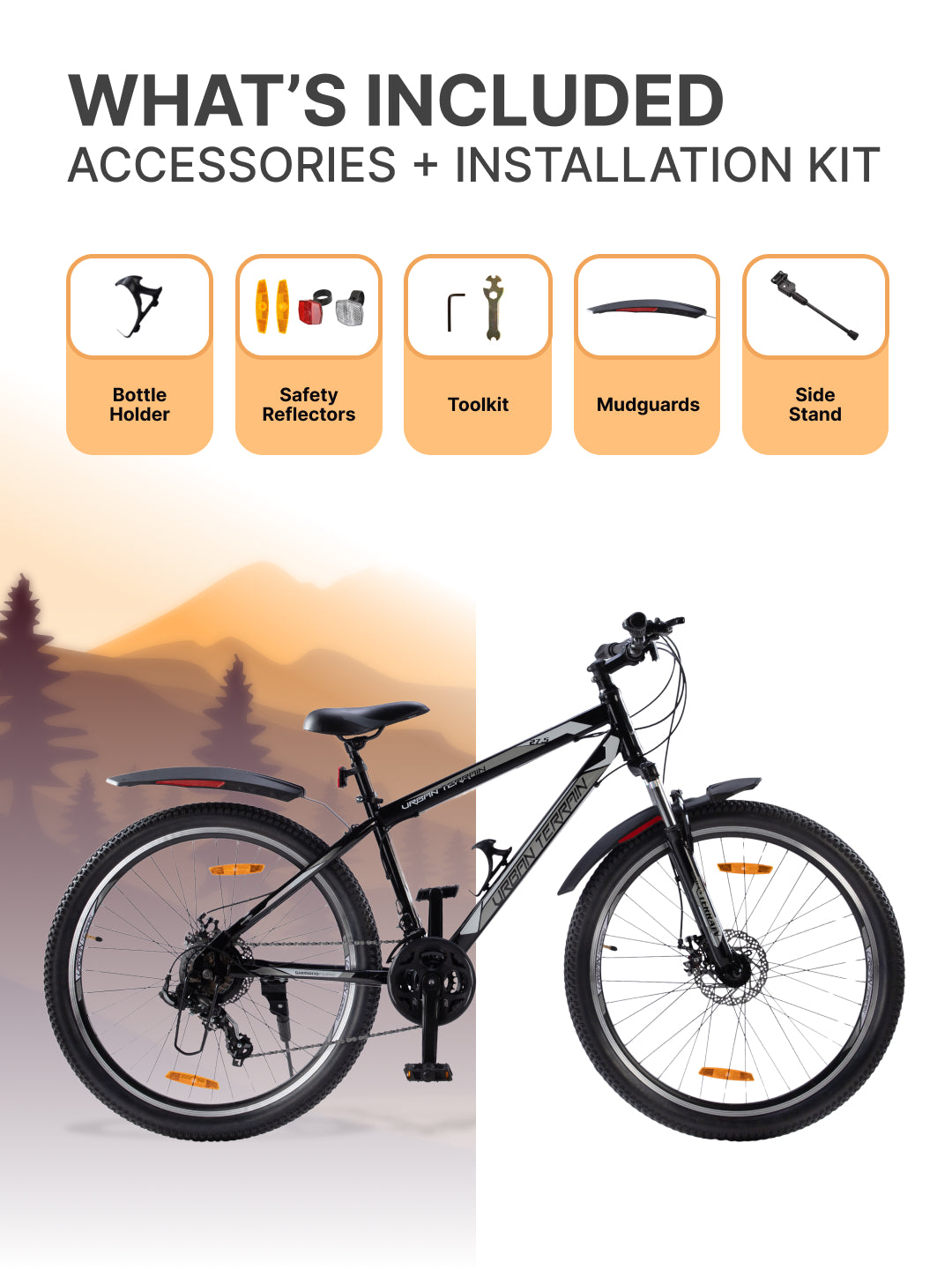 UT1000 Mountain Bike Steel 21 Speed Cycle Shimano Gear 27.5 inch Tyre, Black With Front Suspension, Double Wall Rim and Dual Disc Brakes Ideal For 5.2 ft to 6 ft