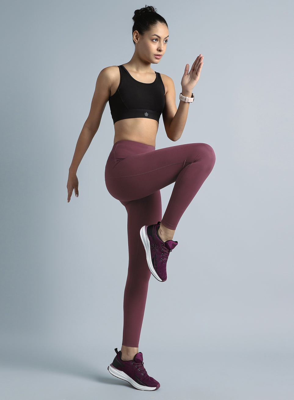 Wine High Waist Solid Active Tights