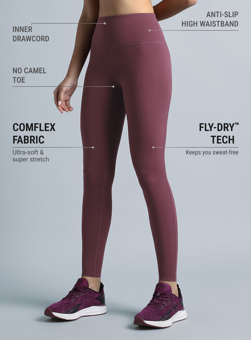 Wine High Waist Solid Active Tights