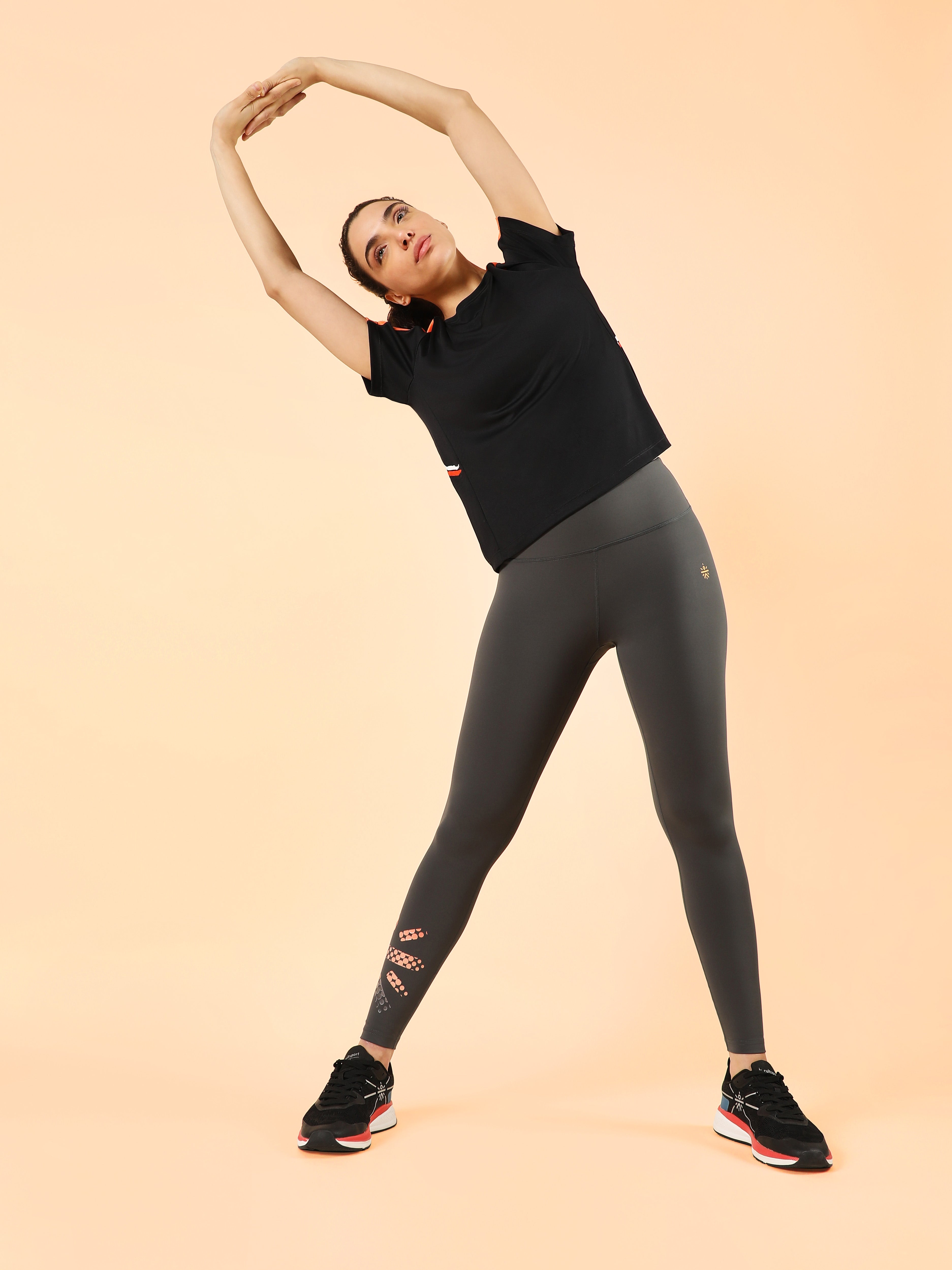 Dark Grey Absolute Fit Tights with Logo Print and Back Pocket