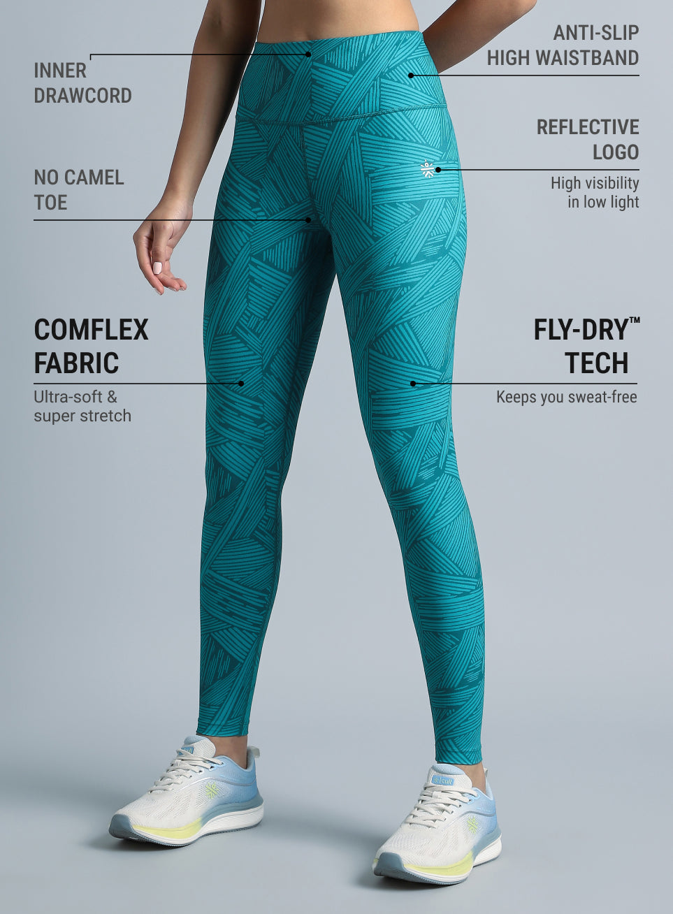 Teal All Over Print Absolute Fit Tights with Back Pocket