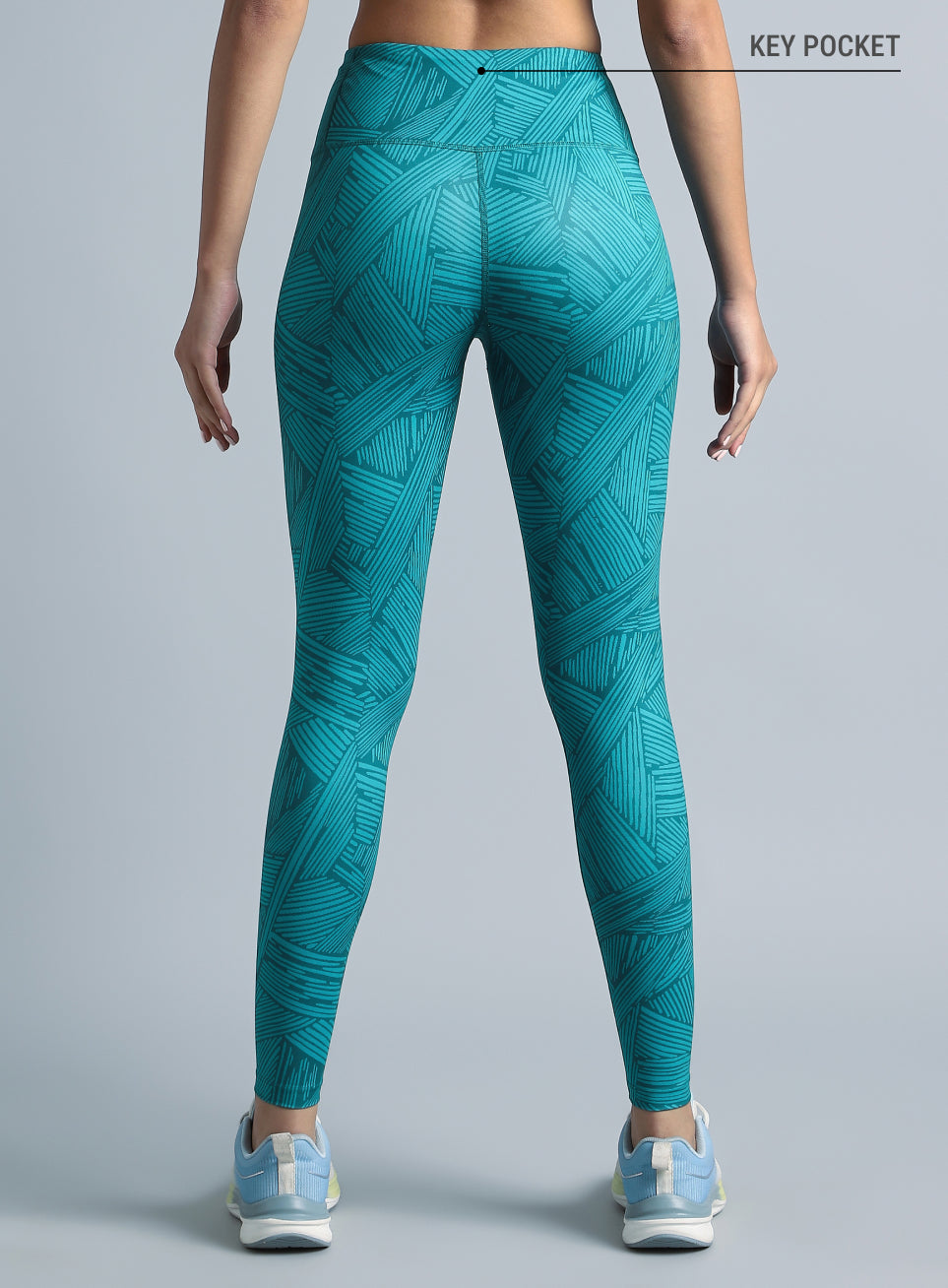 Teal All Over Print Absolute Fit Tights with Back Pocket