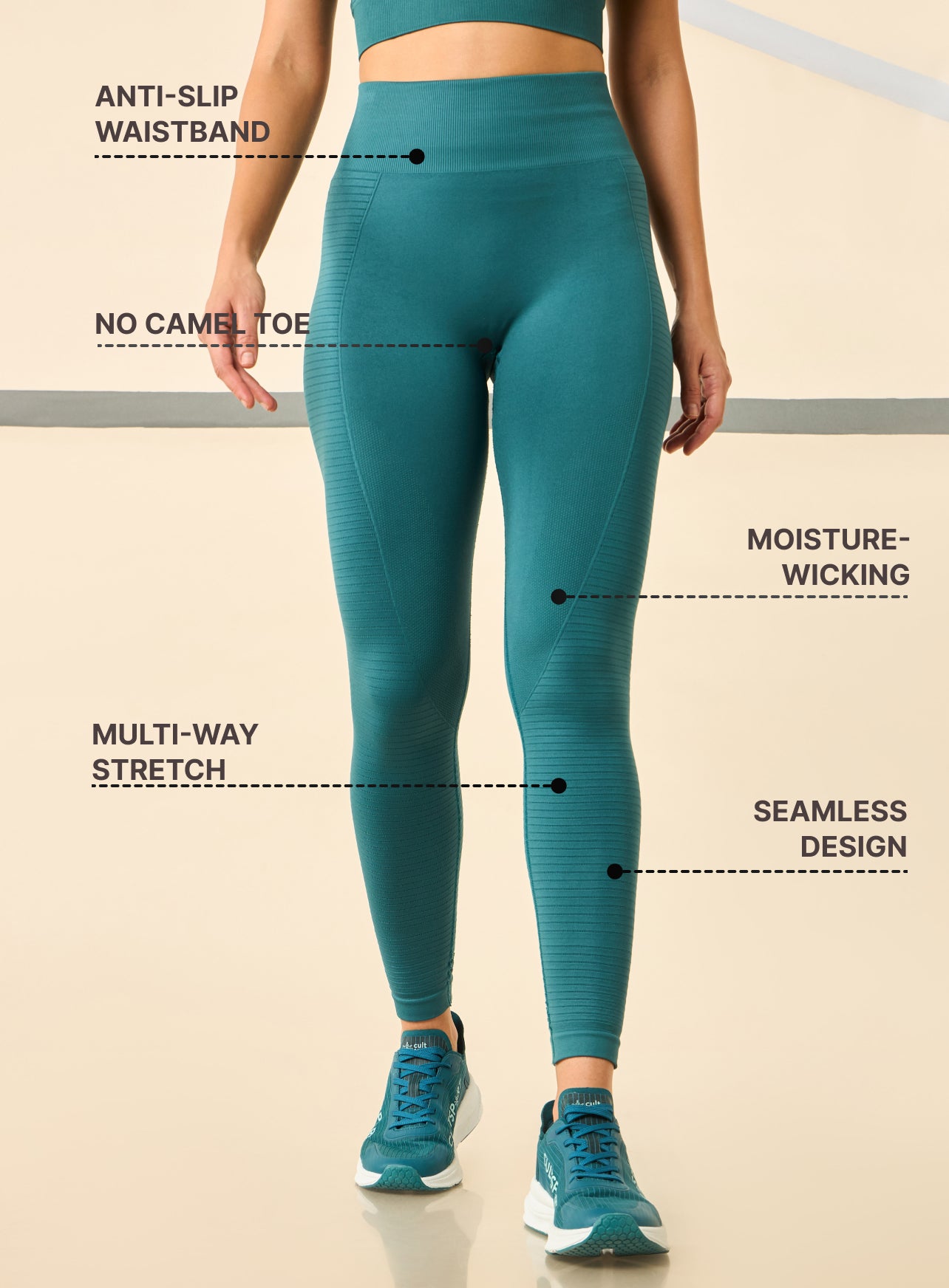 Sea Green Seamless Body Snug Jacquard Structured Sports Tights