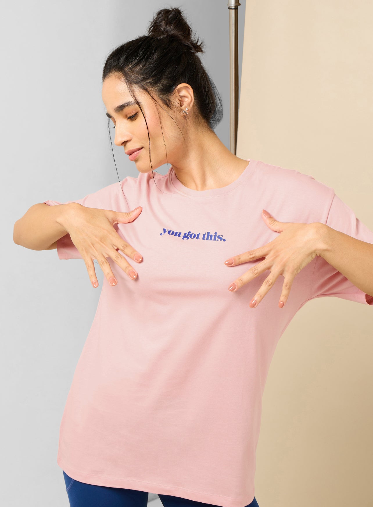 Women's You Got This Puff Print Peach Oversized T-shirt