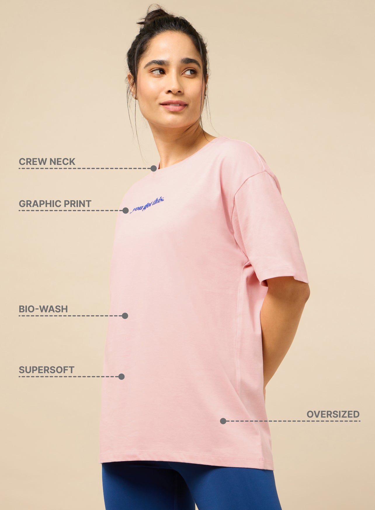 Women's You Got This Puff Print Peach Oversized T-shirt