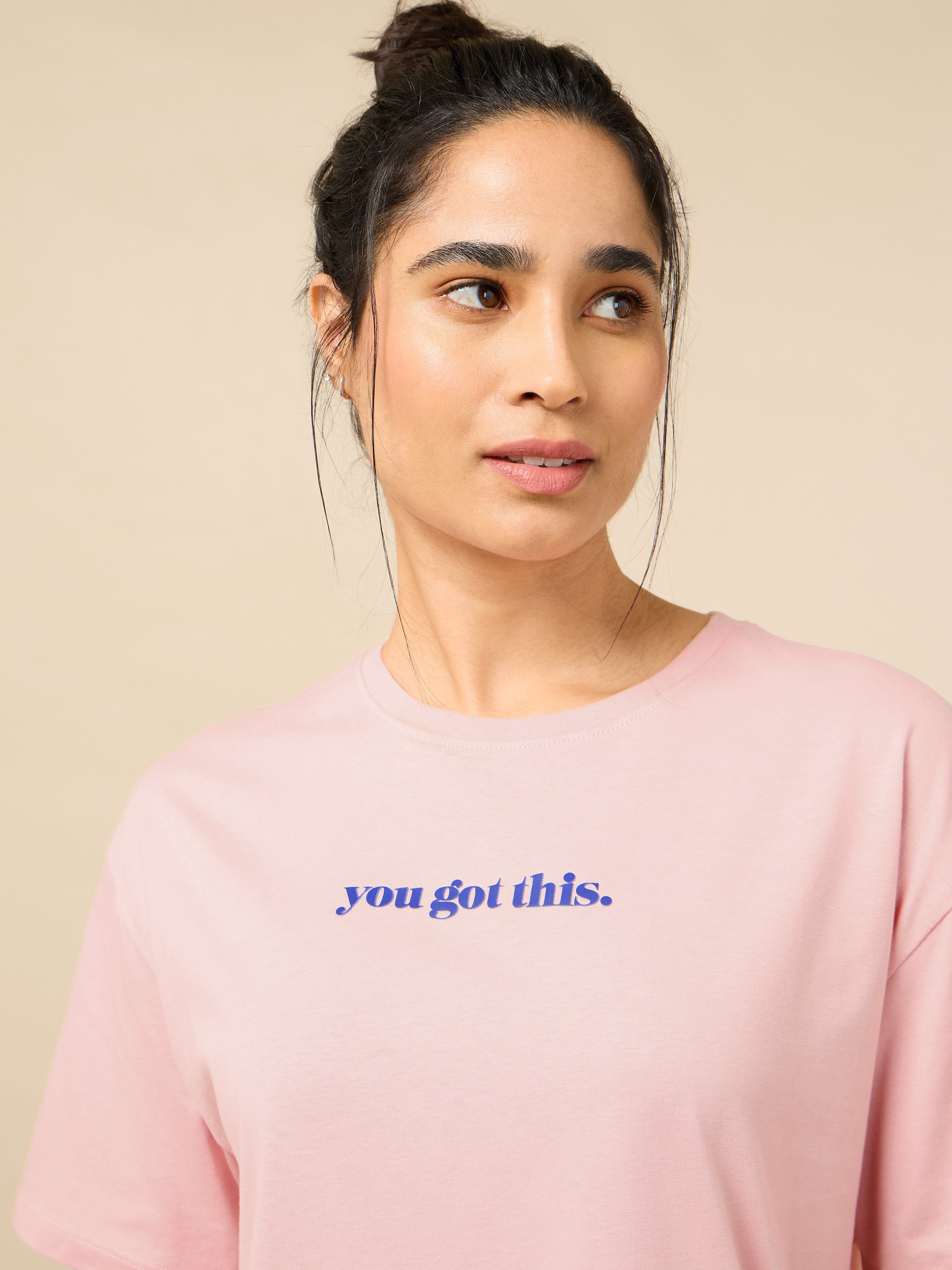 Women's You Got This Puff Print Peach Oversized T-shirt