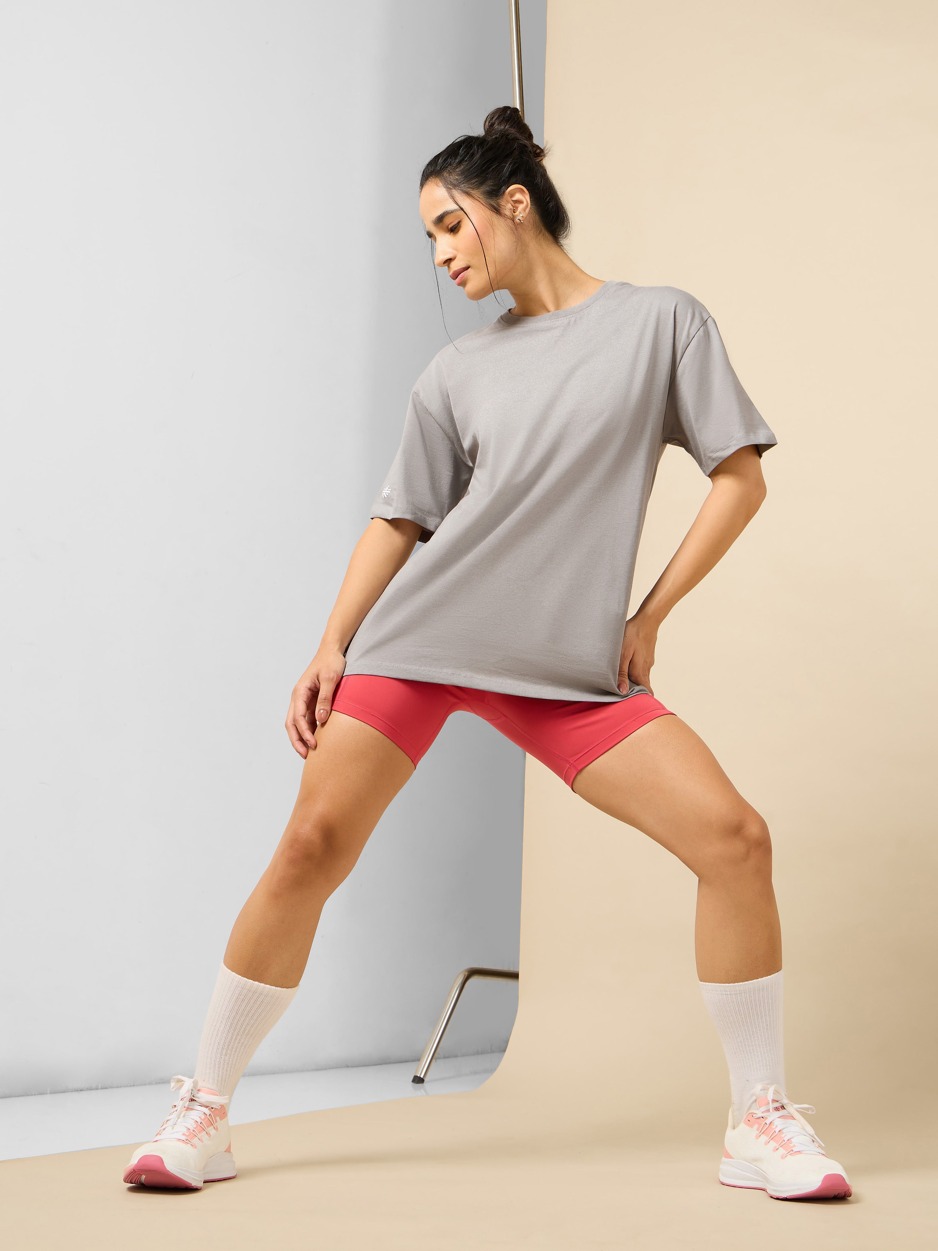 Women's Circle Of Positive Grey Printed Oversized T-shirt