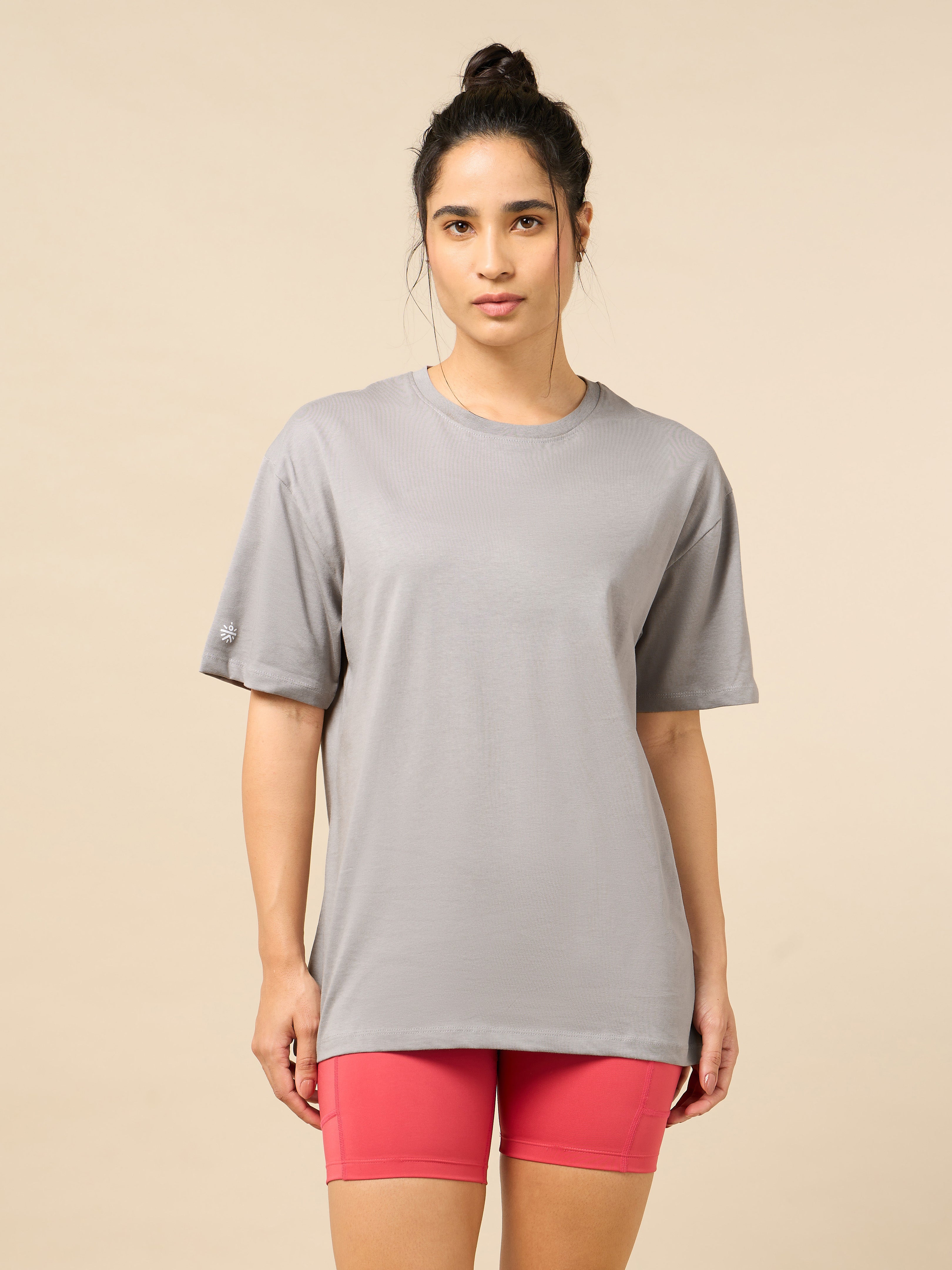 Women's Circle Of Positive Grey Printed Oversized T-shirt