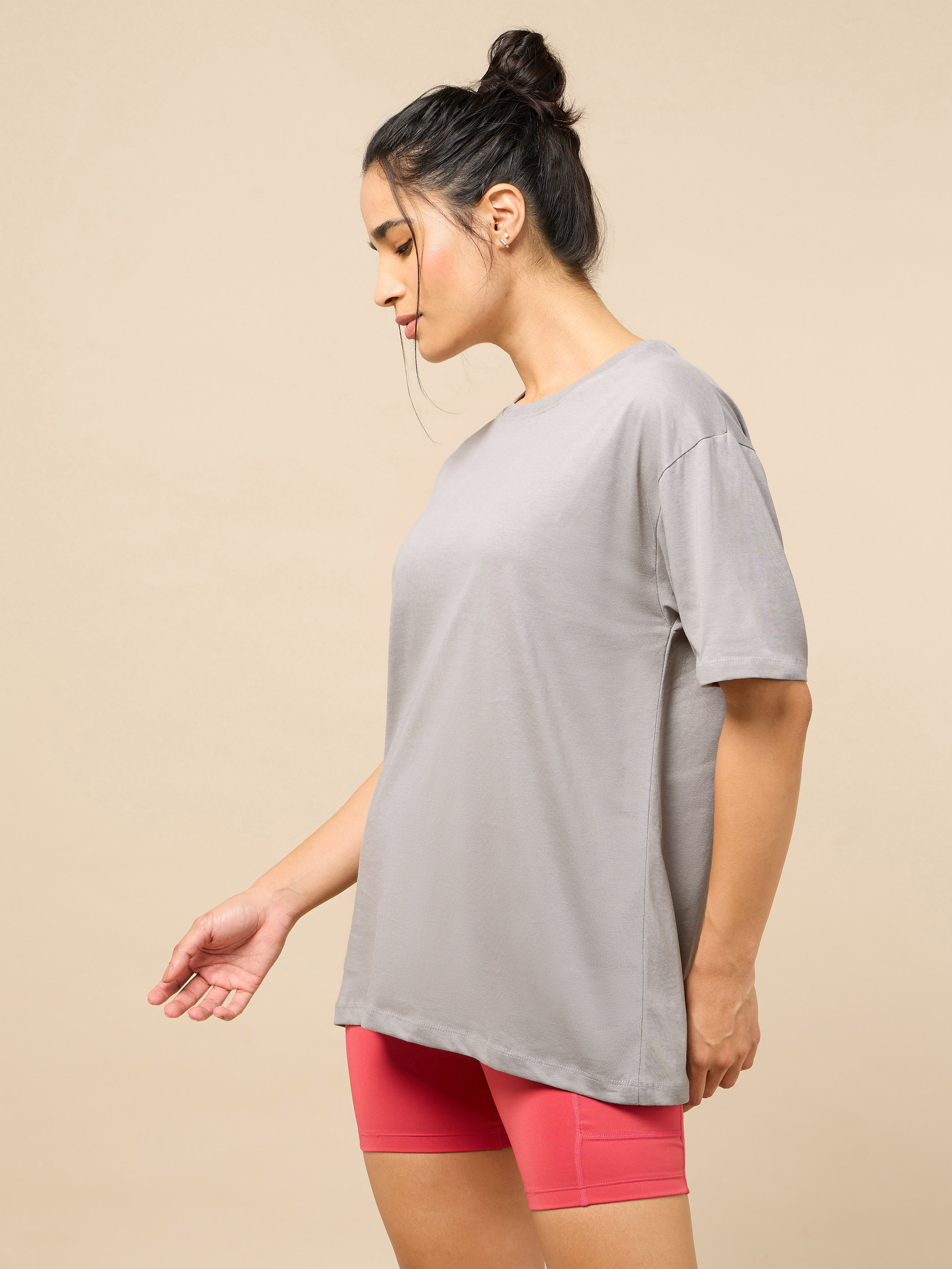Women's Circle Of Positive Grey Printed Oversized T-shirt