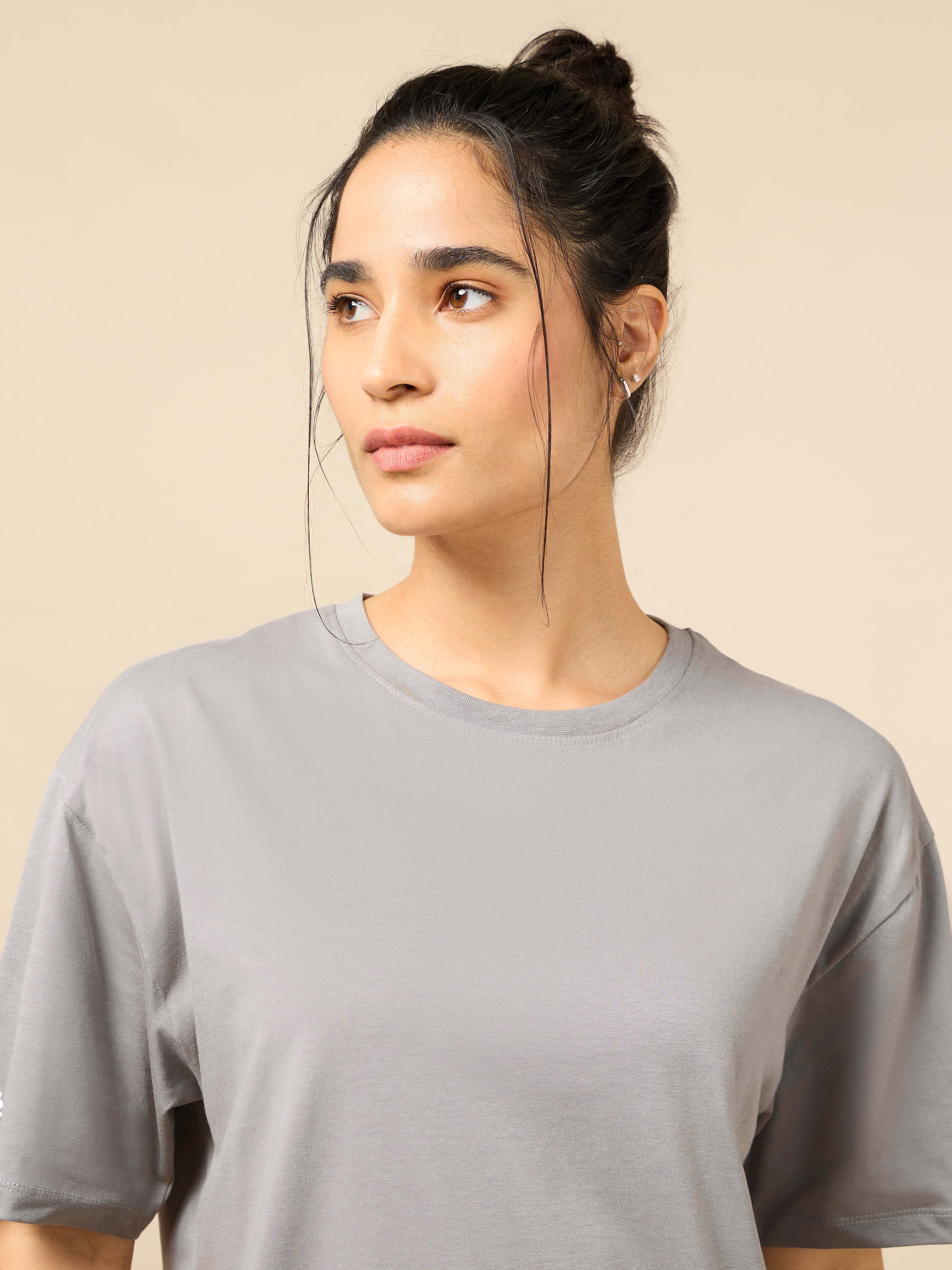 Women's Circle Of Positive Grey Printed Oversized T-shirt