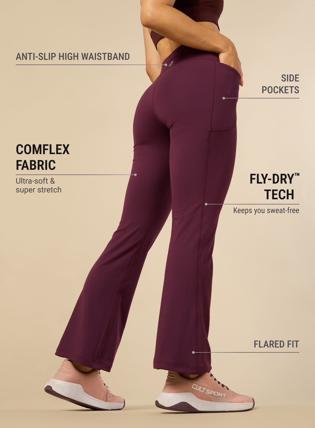 Women's COMFlex Wine Performance Flare Pants