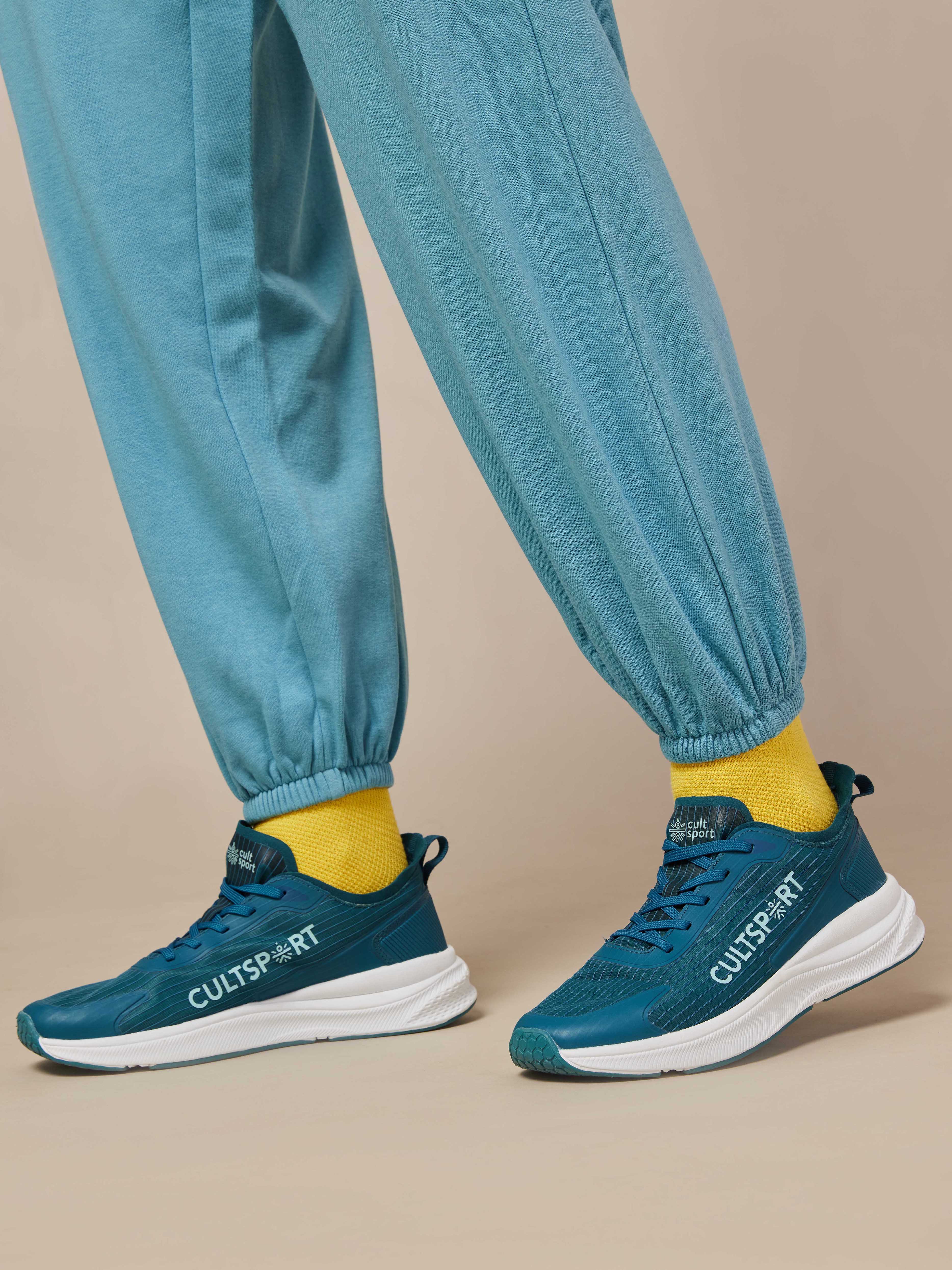 Women's Blue Cult Printed Patch Baggy Joggers