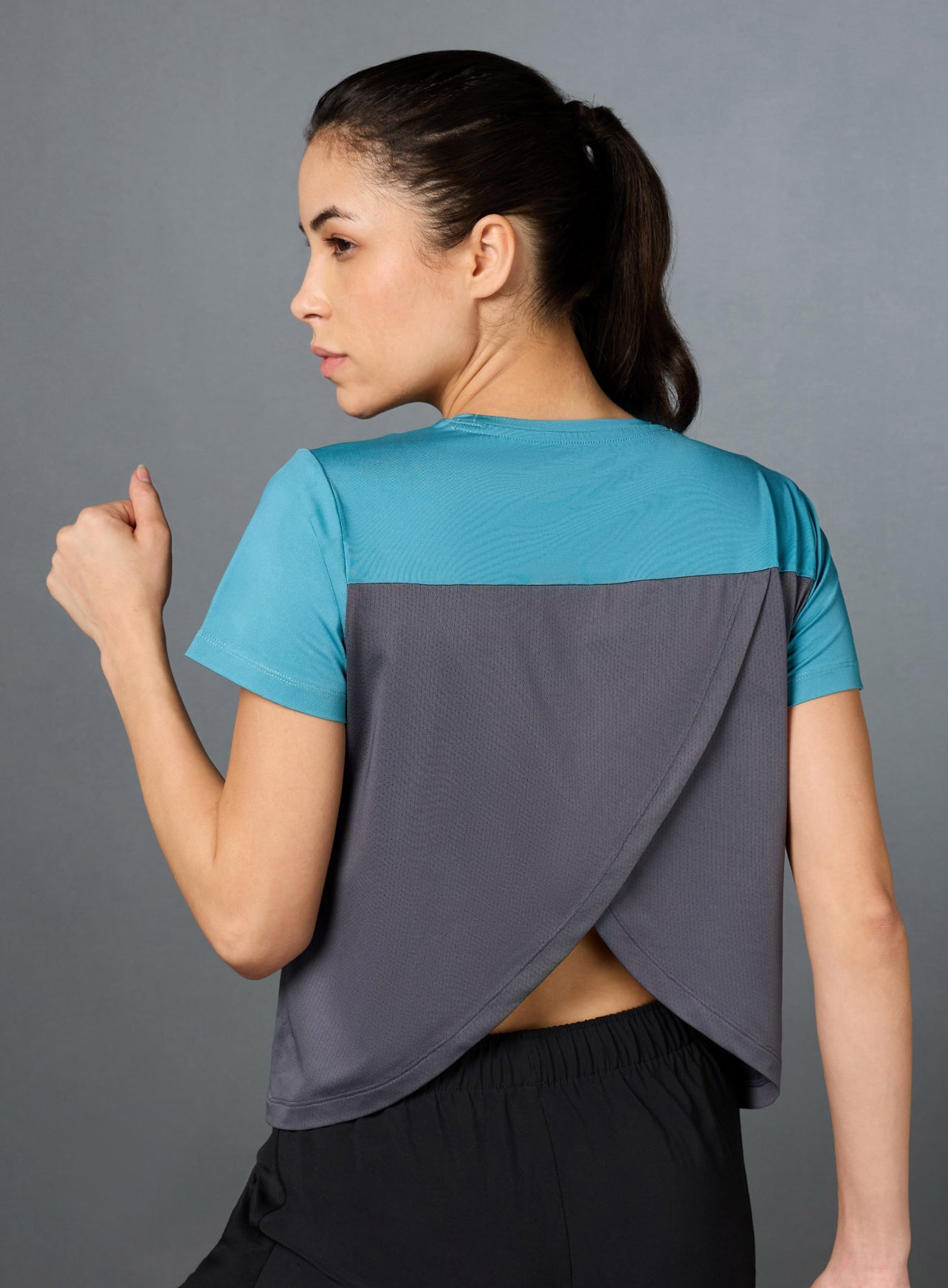 Women's Blue Criss Cross Layered Active Top