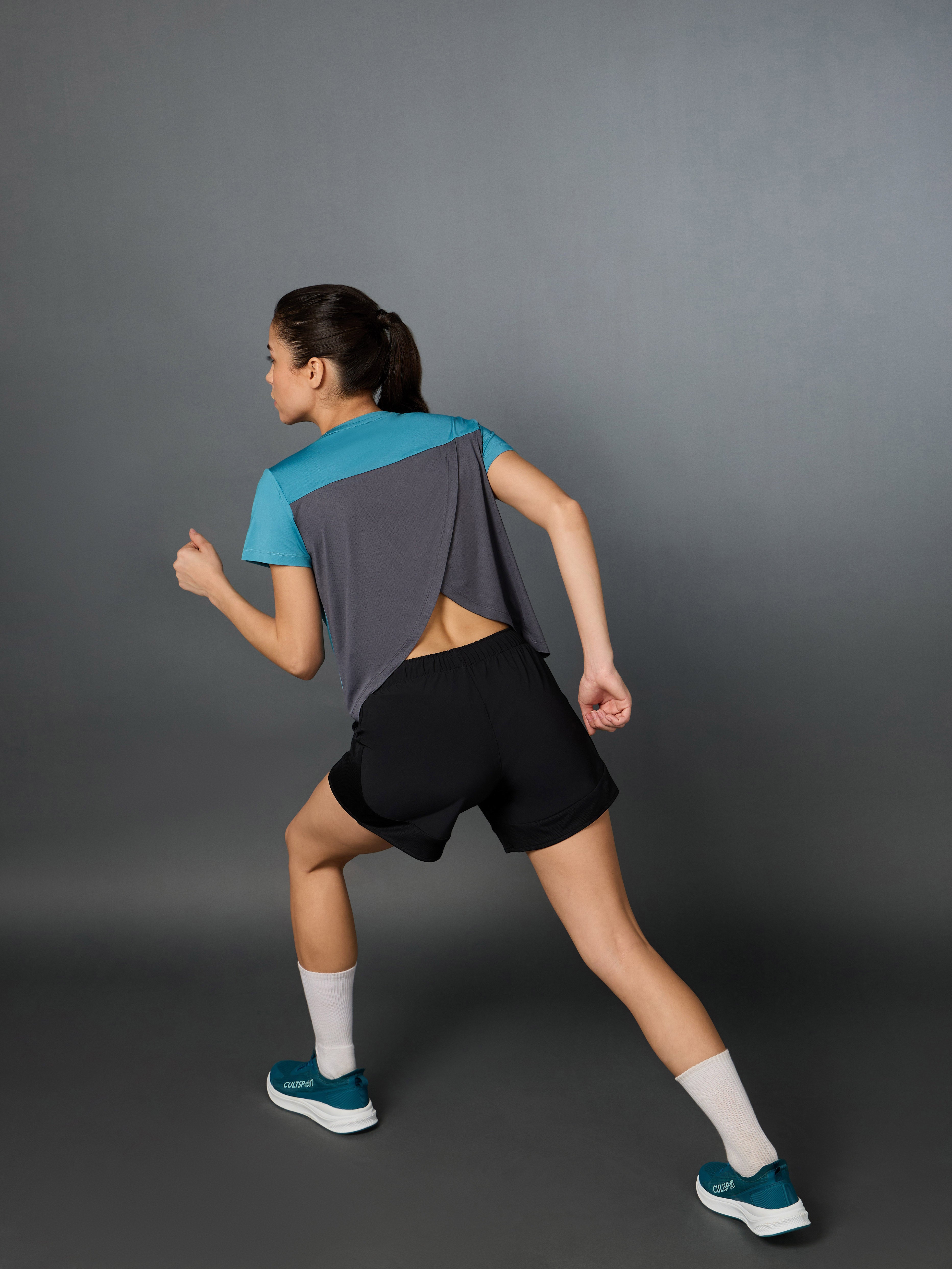 Women's Blue Criss Cross Layered Active Top