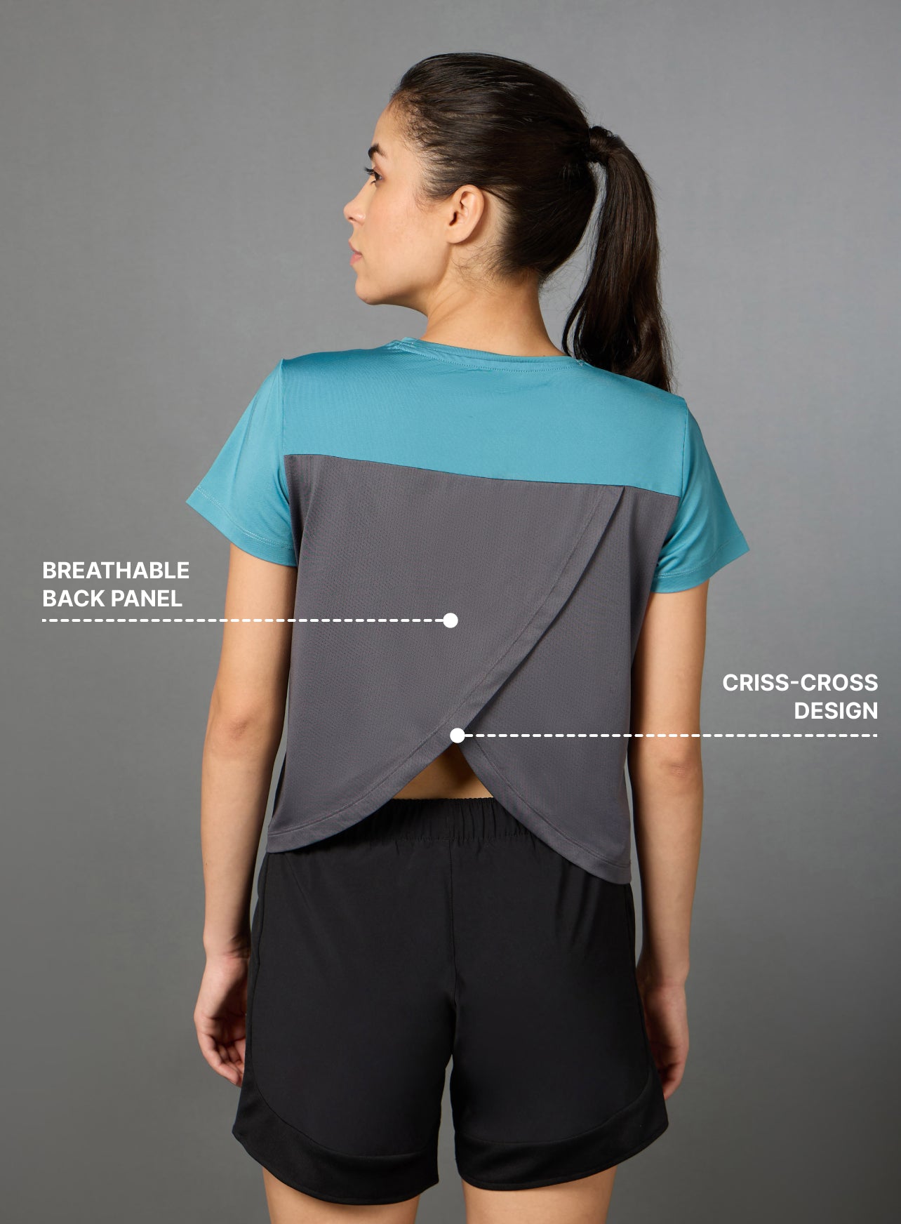 Women's Blue Criss Cross Layered Active Top