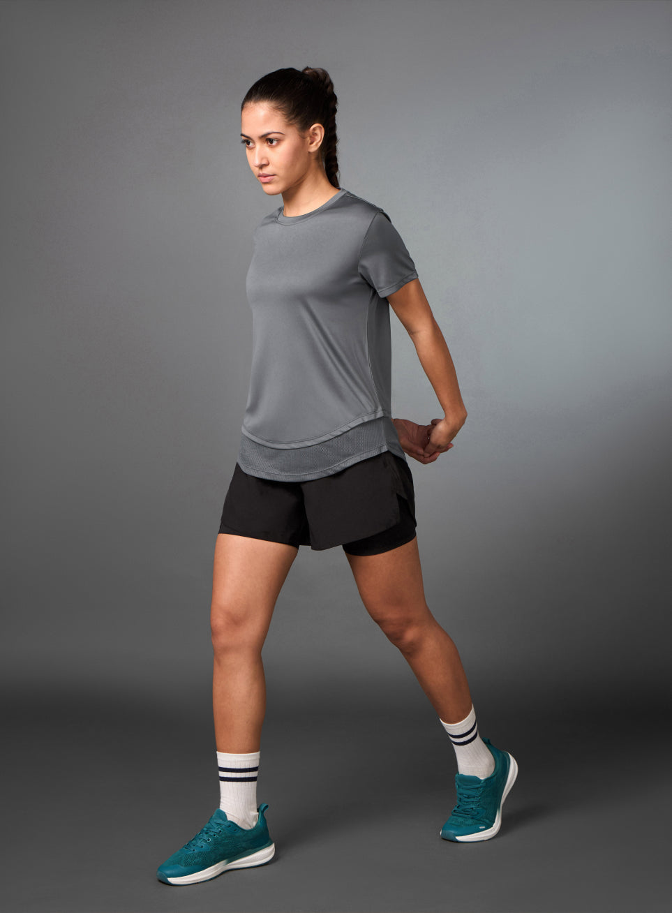 Women's Layered Hem Grey Running Top