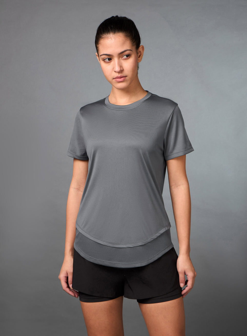 Women's Layered Hem Grey Running Top