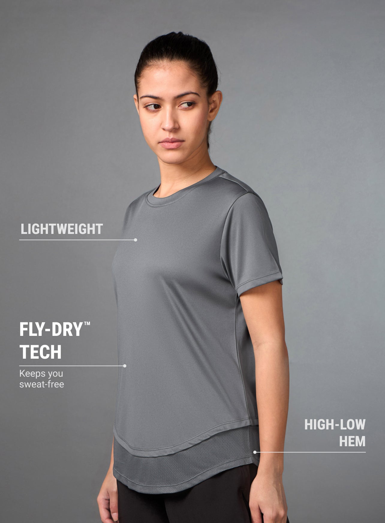 Women's Layered Hem Grey Running Top