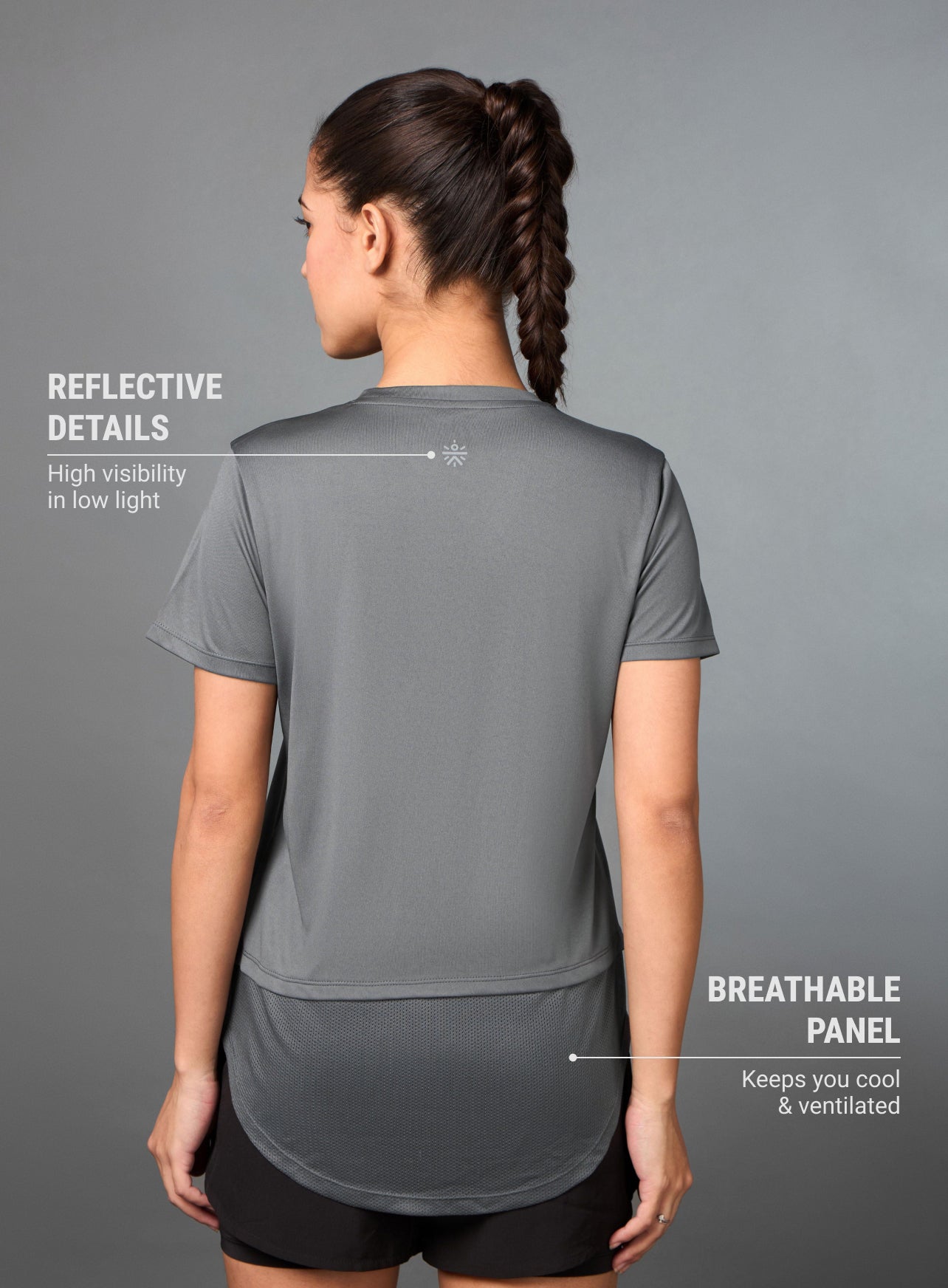 Women's Layered Hem Grey Running Top