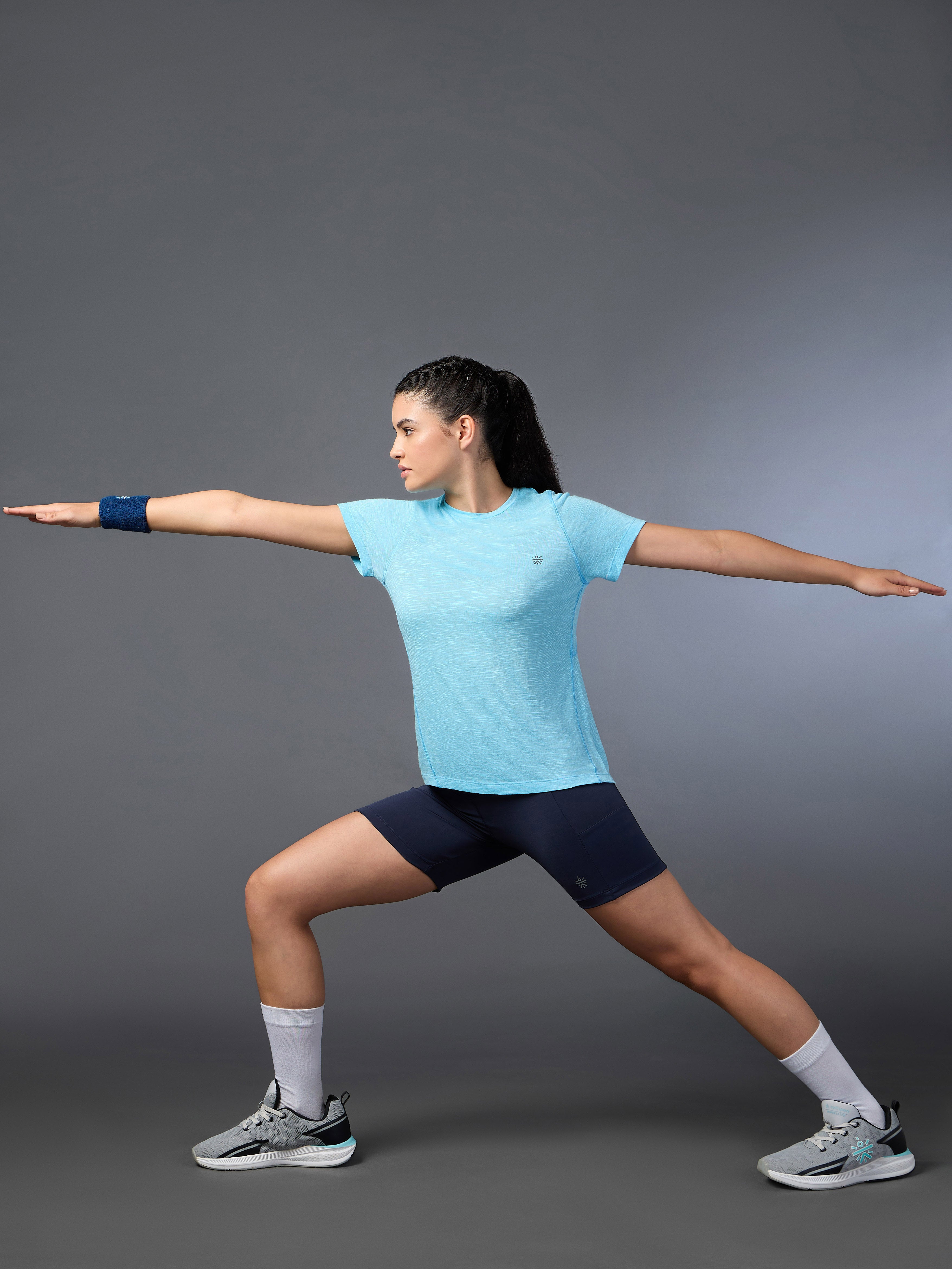 Women's Blue Slub Engineered Knit Top