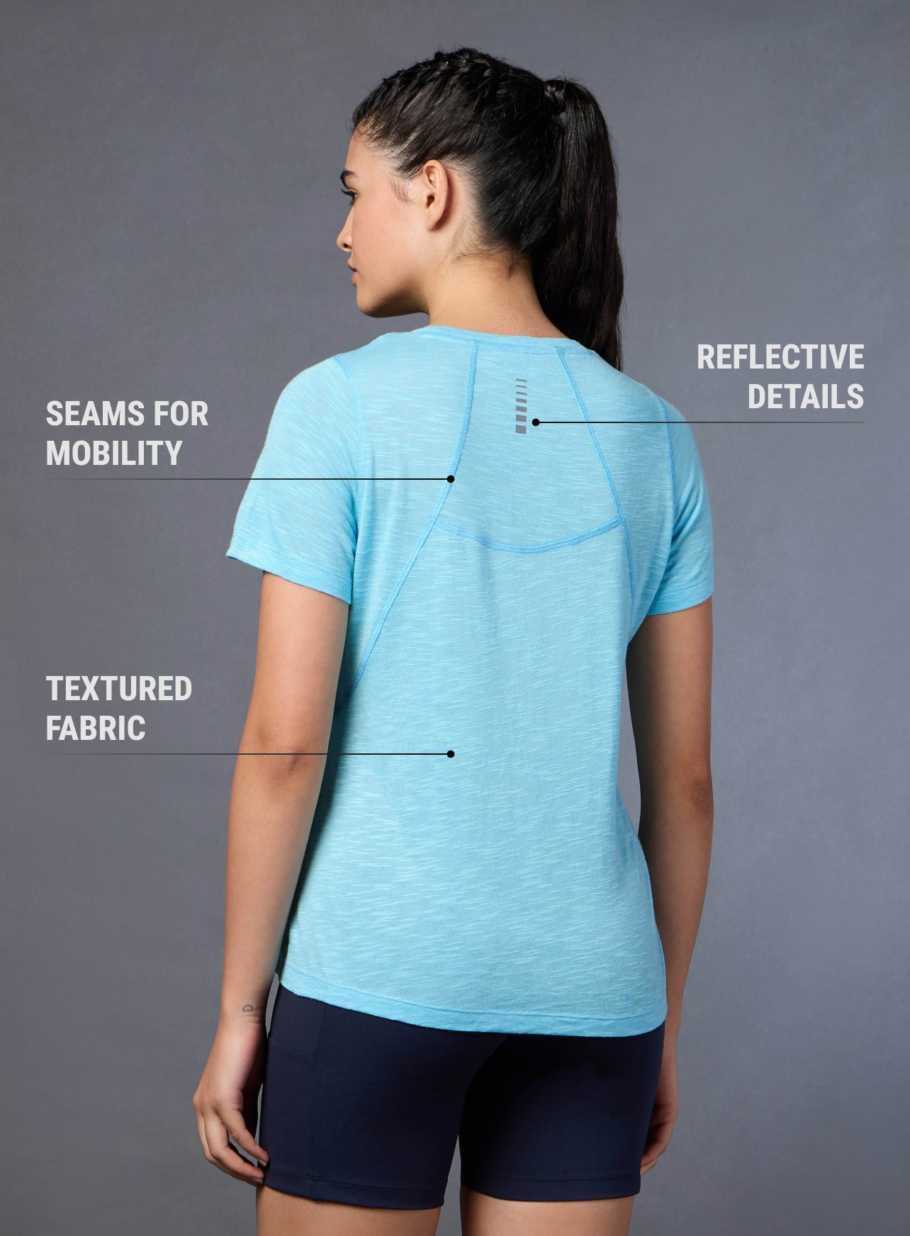 Women's Blue Slub Engineered Knit Top