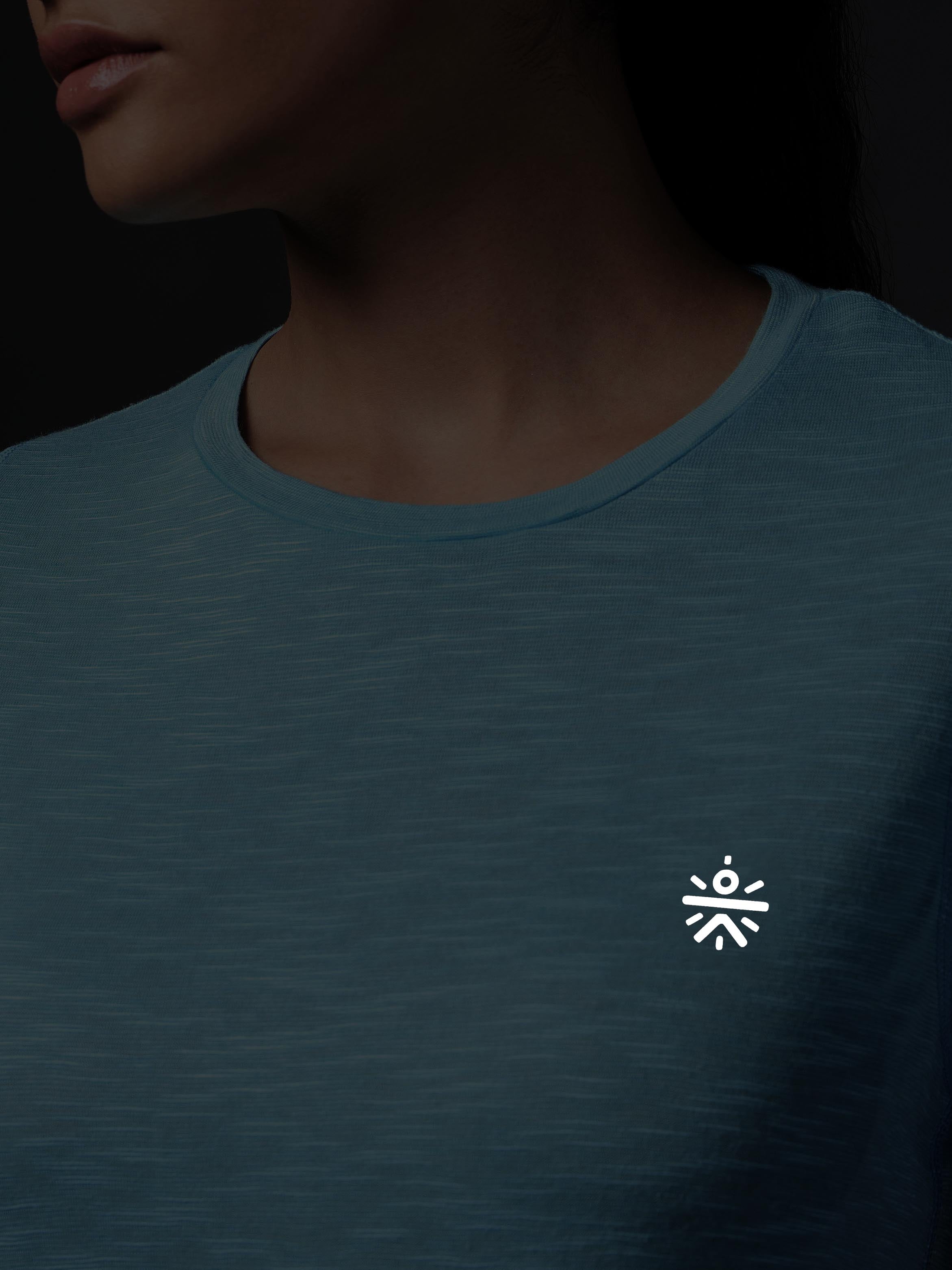 Women's Blue Slub Engineered Knit Top