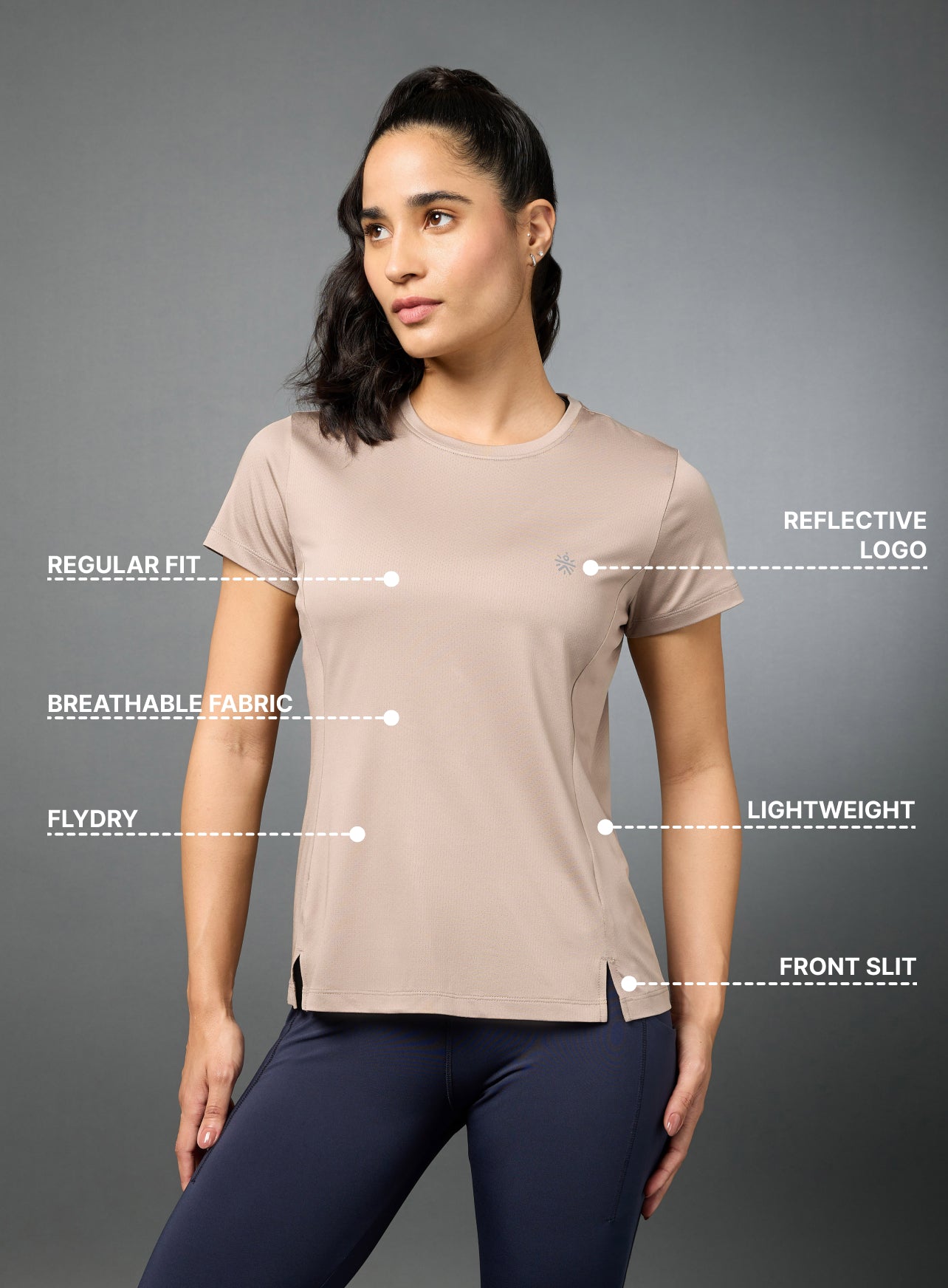 Women's Beige Move Forward Running T-shirt