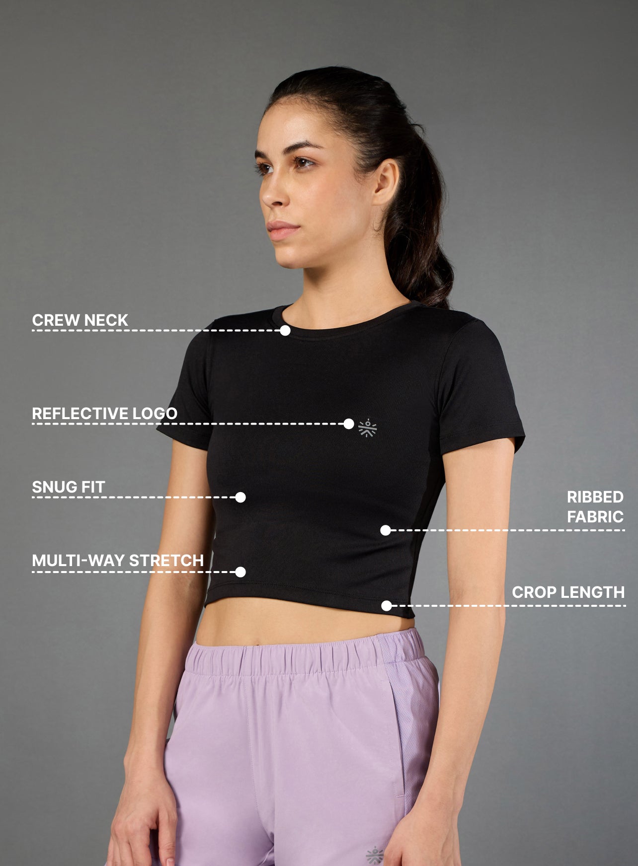 Women's Action Packed Running Black Crop Top