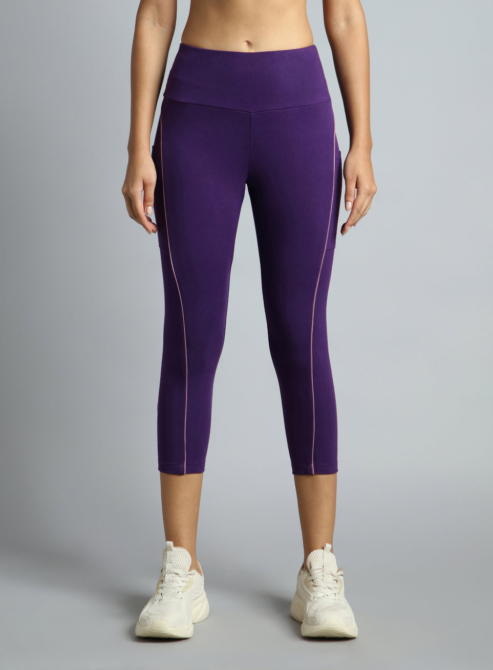 Women's Purple Flow Form Cotton Lycra Cropped Tights