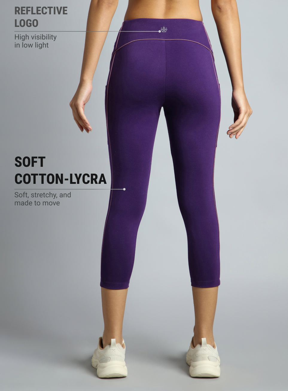 Women's Purple Flow Form Cotton Lycra Cropped Tights