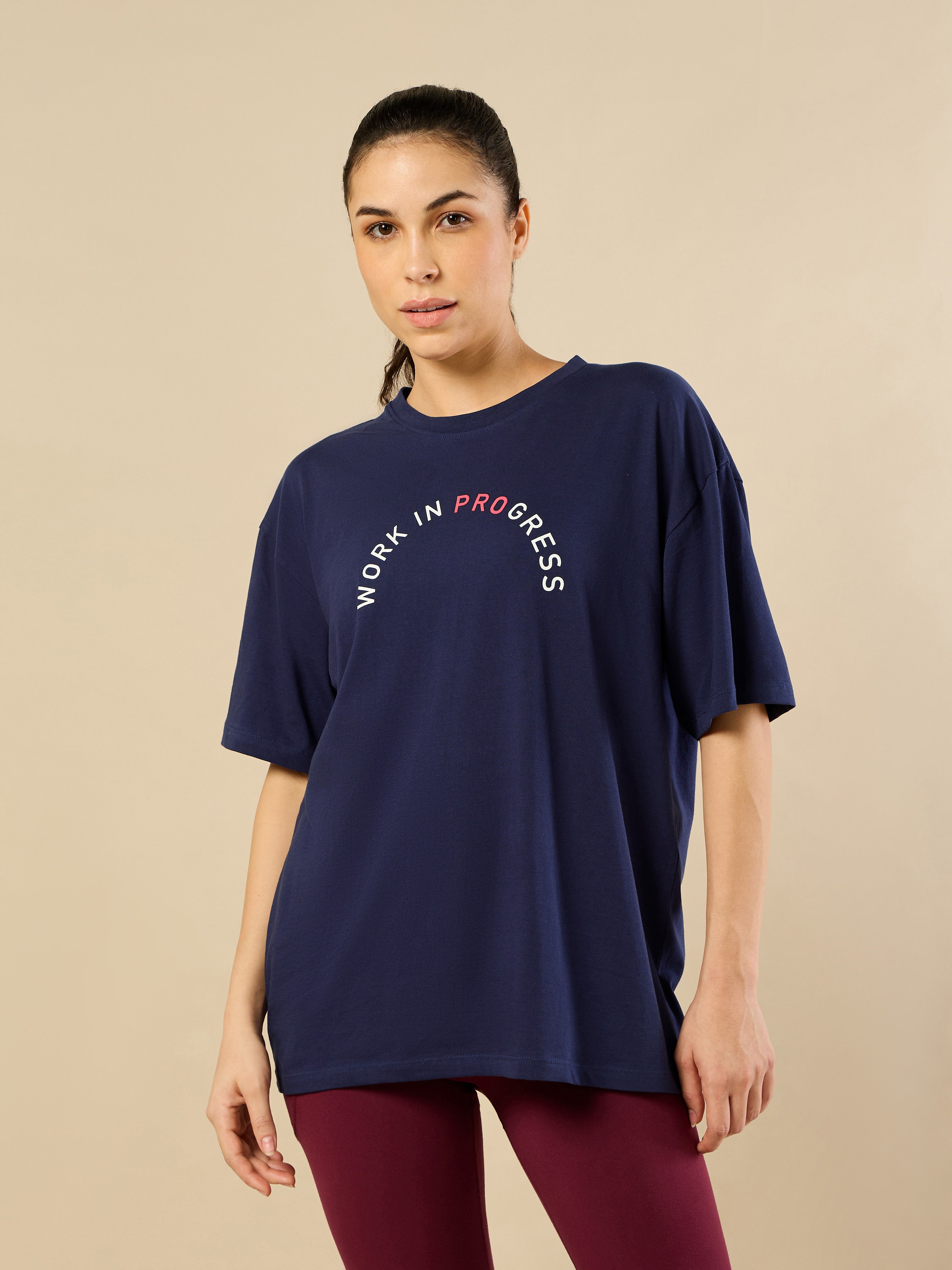 Women's Lifestyle Cotton Oversized Graphic Navy T-shirt