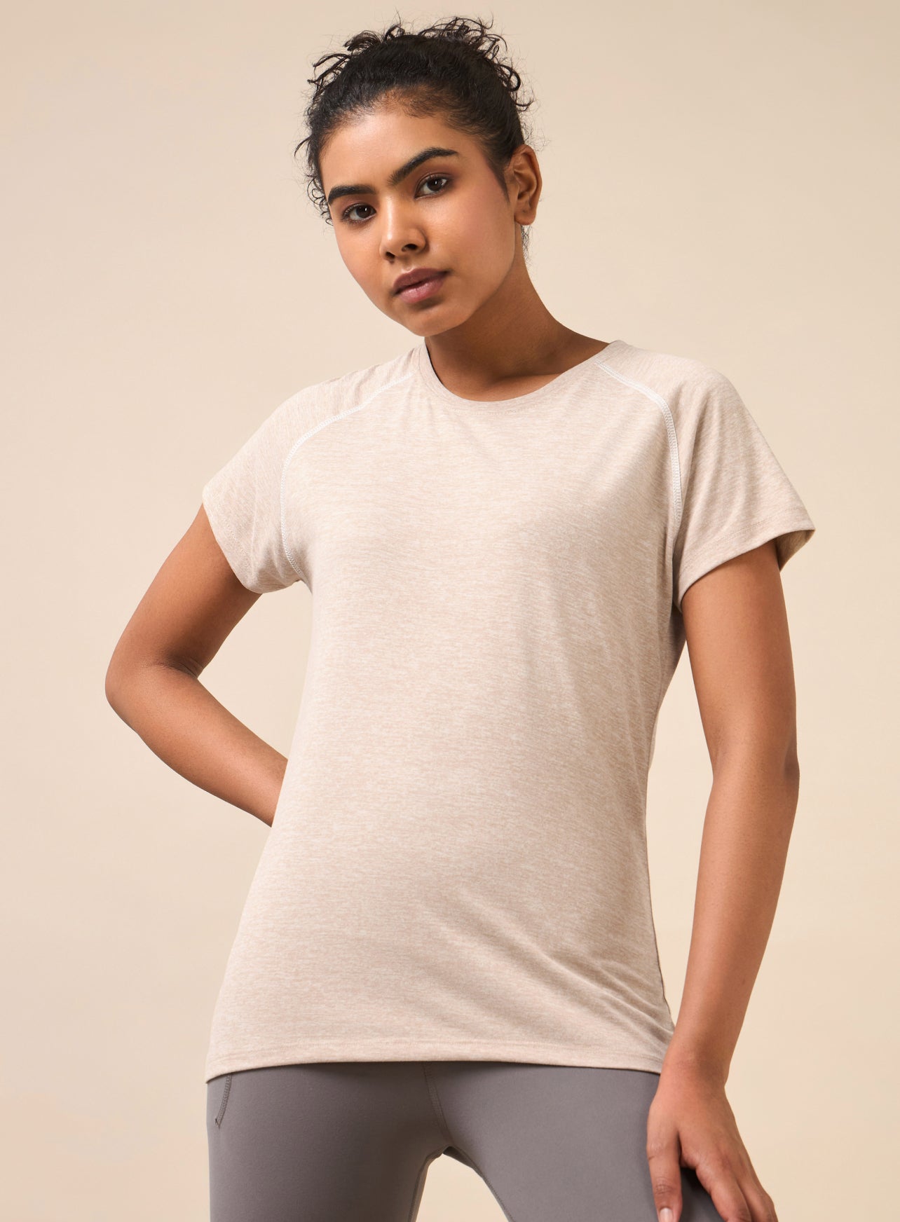 Women's Muscle Flex Beige Comfortech T-shirt