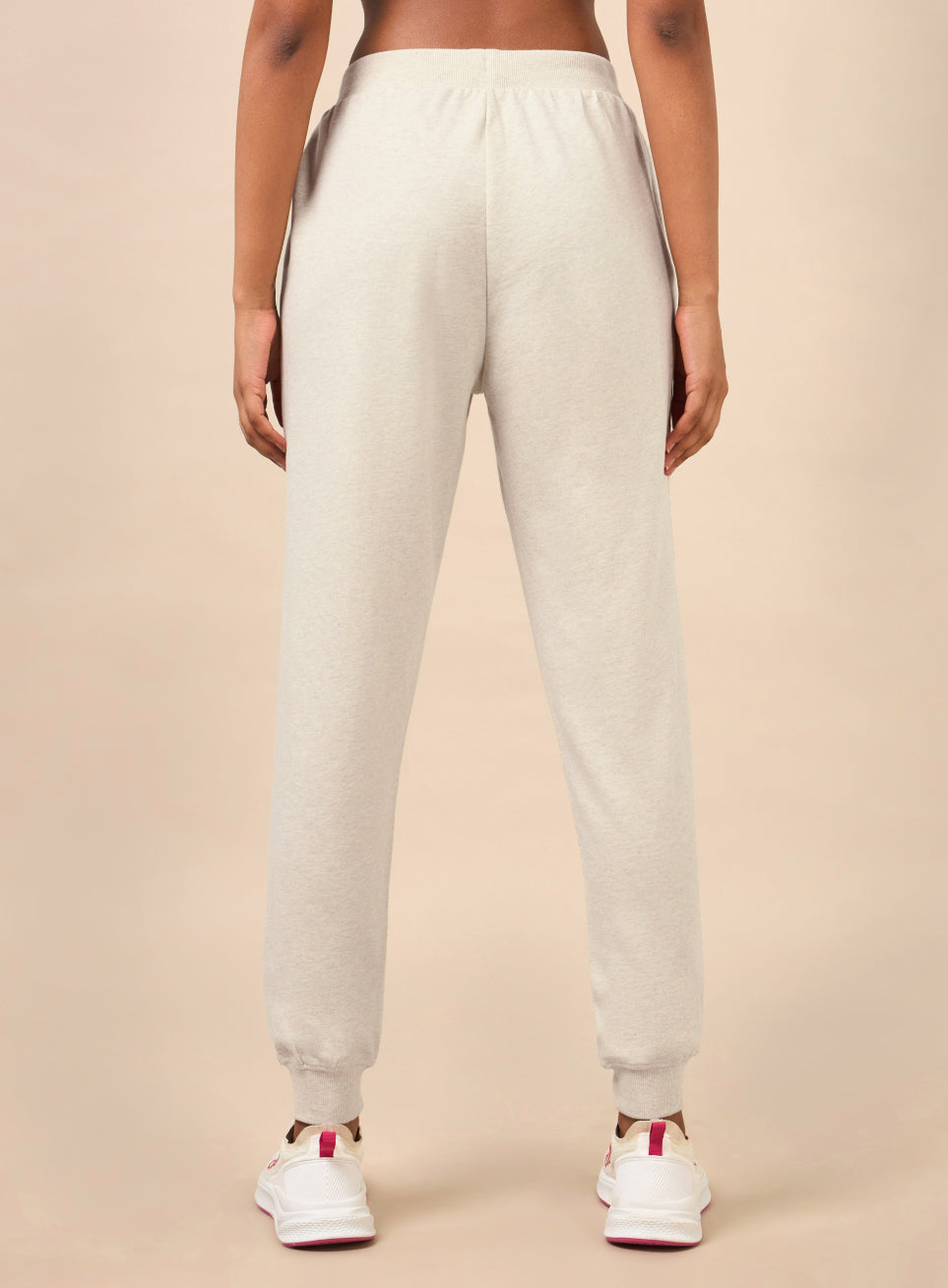 Women's Beige Melange Pop Up Thread Leisure Joggers