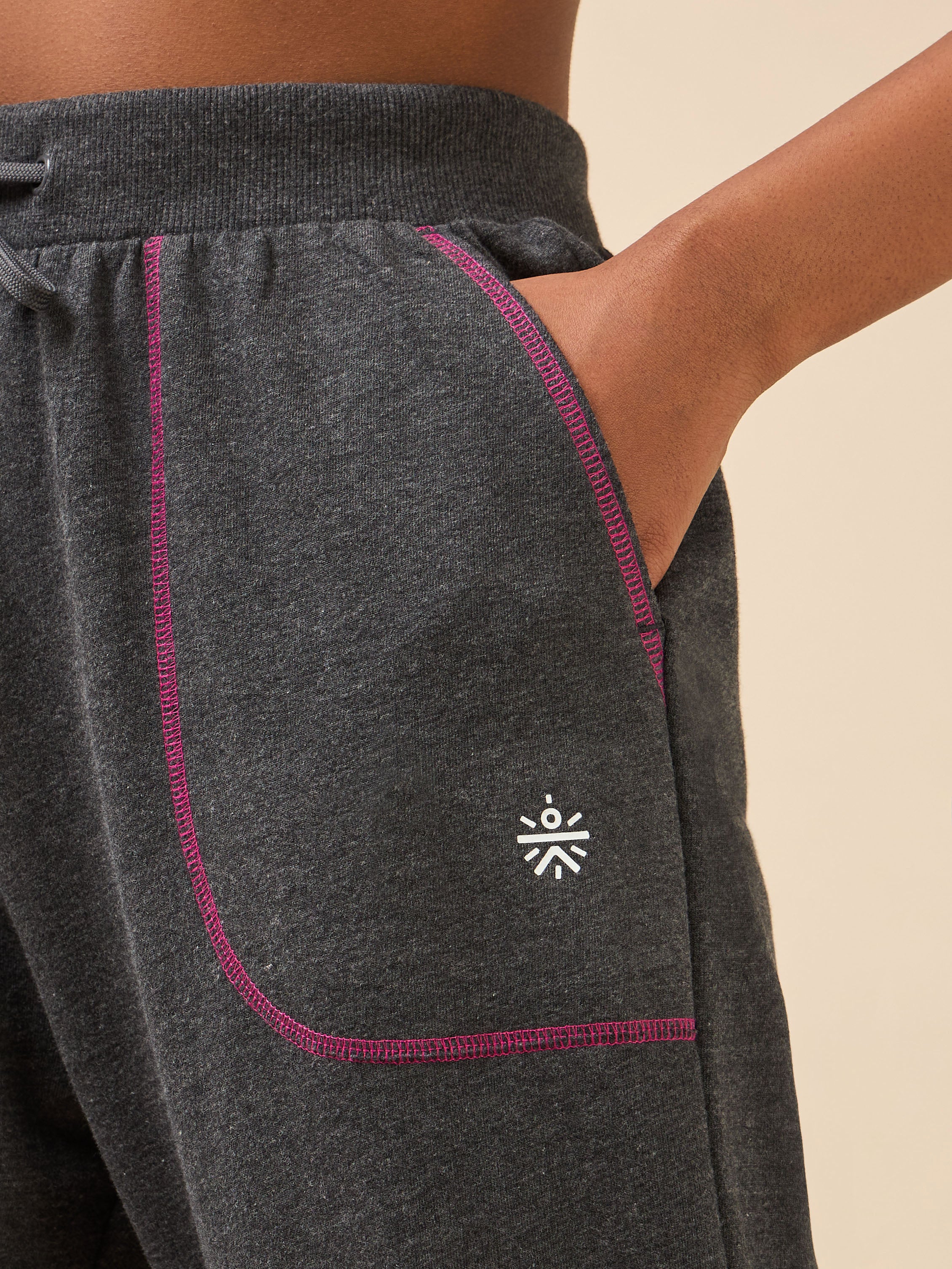 Women's Grey Melange Pop Up Thread Leisure Joggers