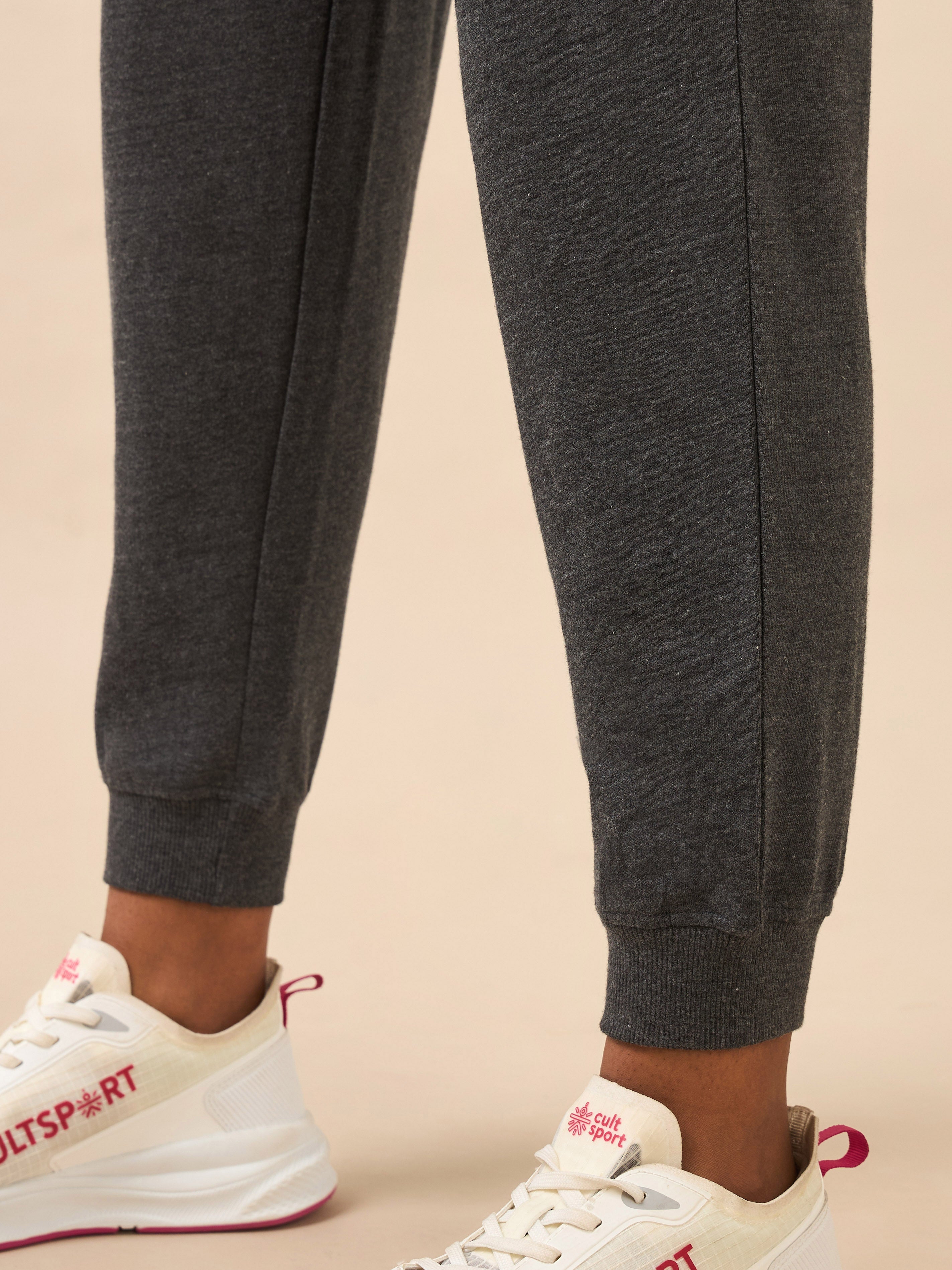 Women's Grey Melange Pop Up Thread Leisure Joggers