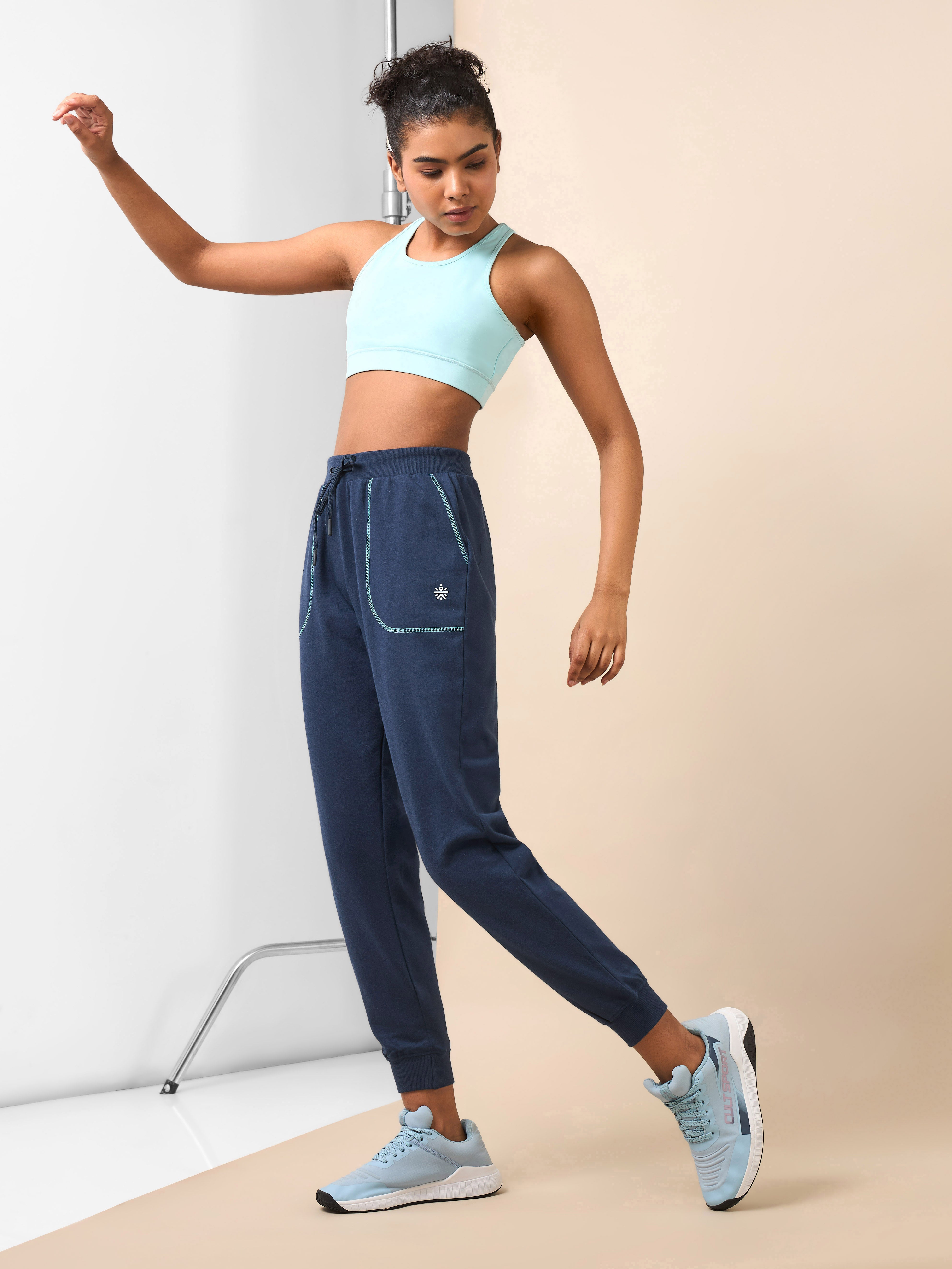 Women's Navy Melange Pop Up Thread Leisure Joggers